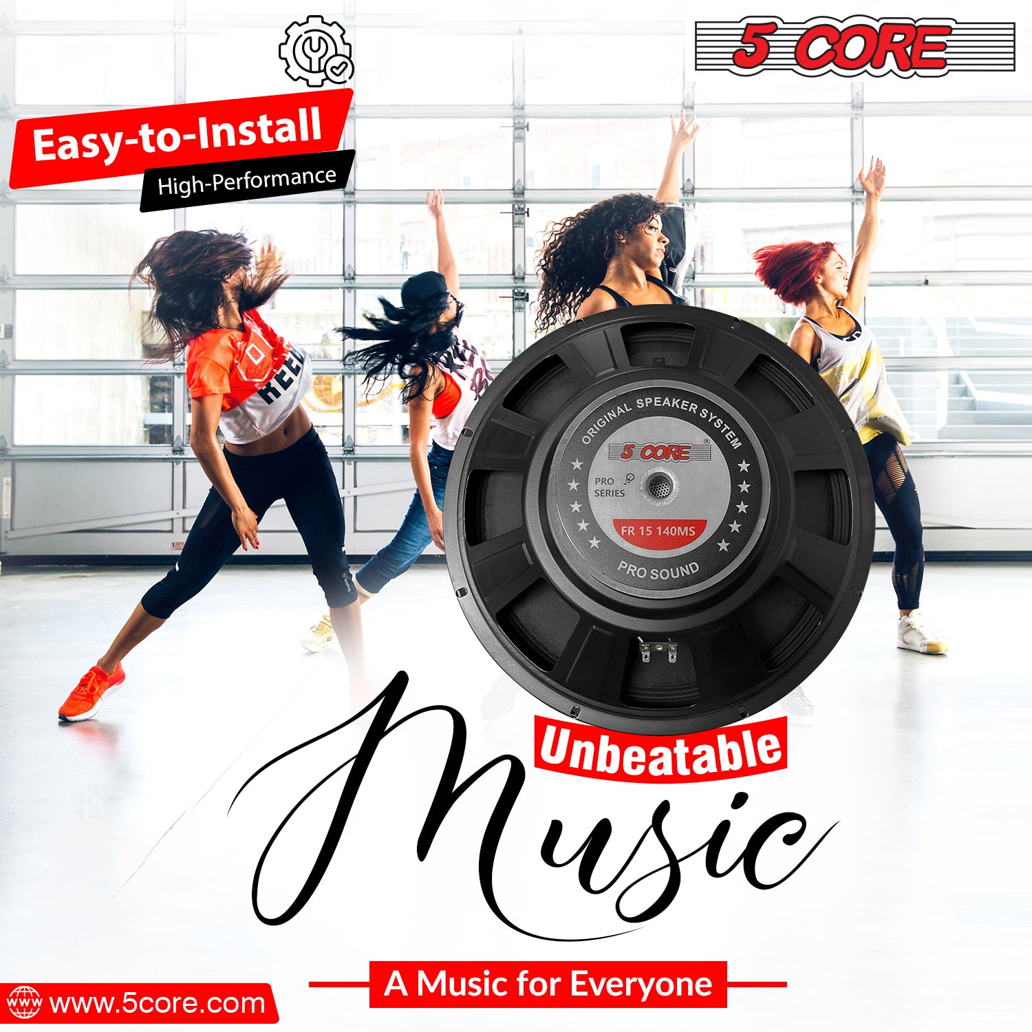 5Core 15 Inch Subwoofer Speaker showcasing its robust design and features, ideal for powerful audio performance.