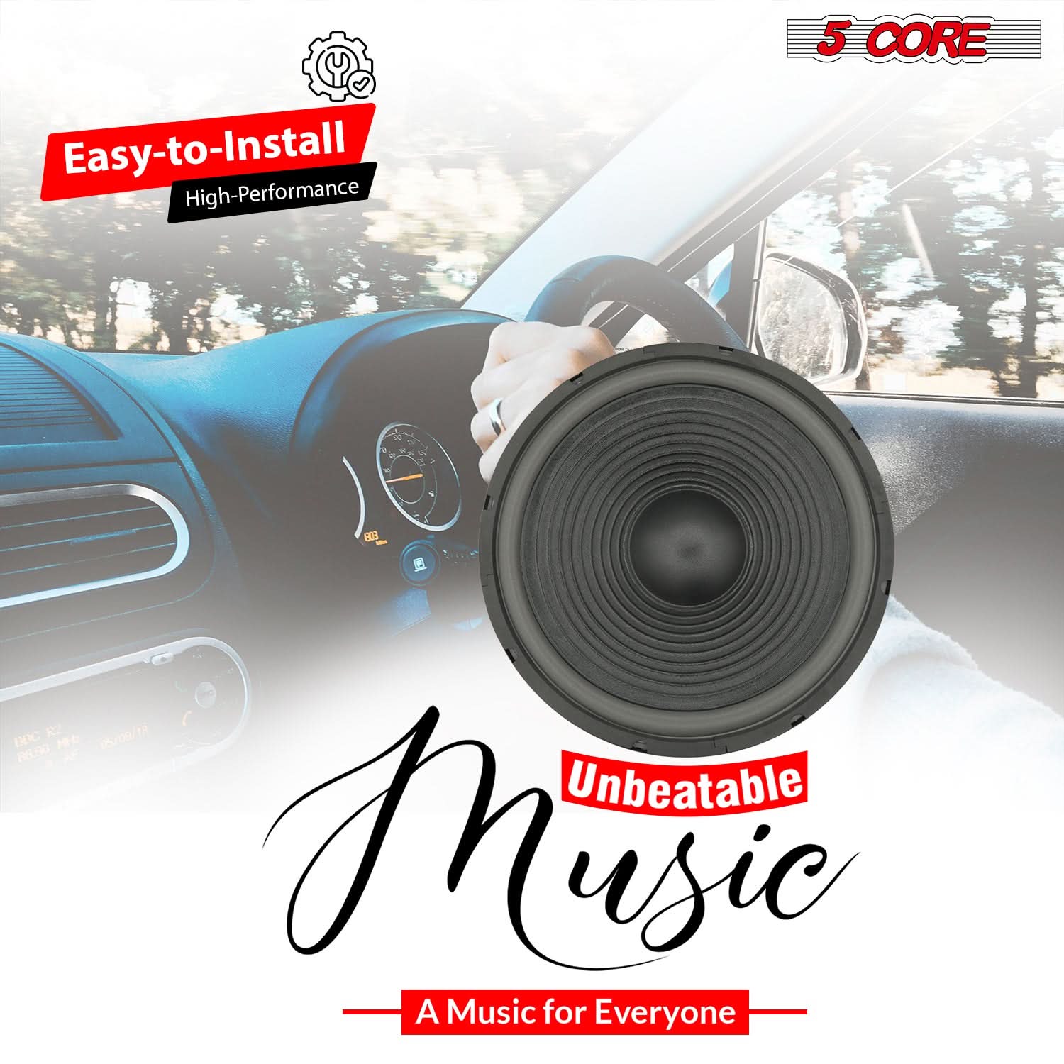 5Core 15 Inch Subwoofer Speaker with a robust design, featuring a steel frame and paper edge cone for deep bass and high performance.