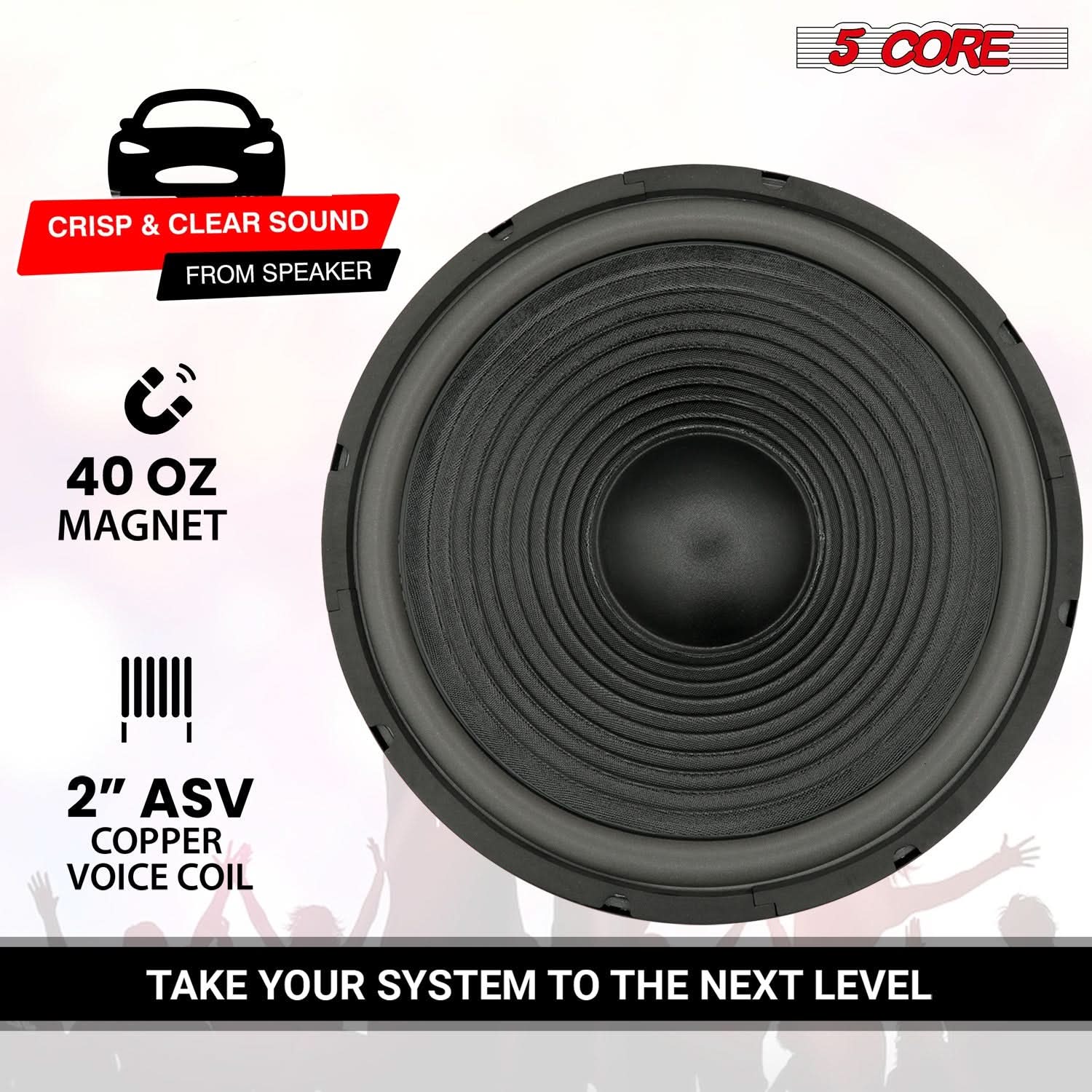 5Core 15 Inch Subwoofer Speaker with a robust design, featuring a steel frame and paper edge cone for deep bass and high performance.