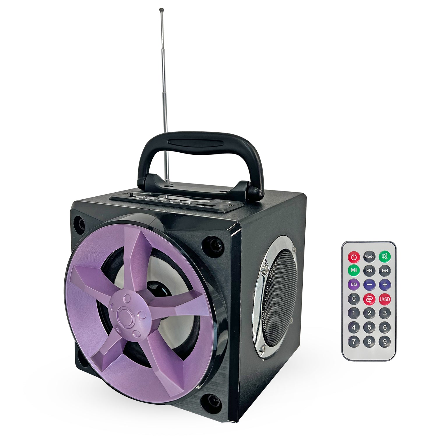 5Core Bookshelf Speaker Powered Studio Monitor, compact design with dual drivers and remote control, ideal for home and studio use.