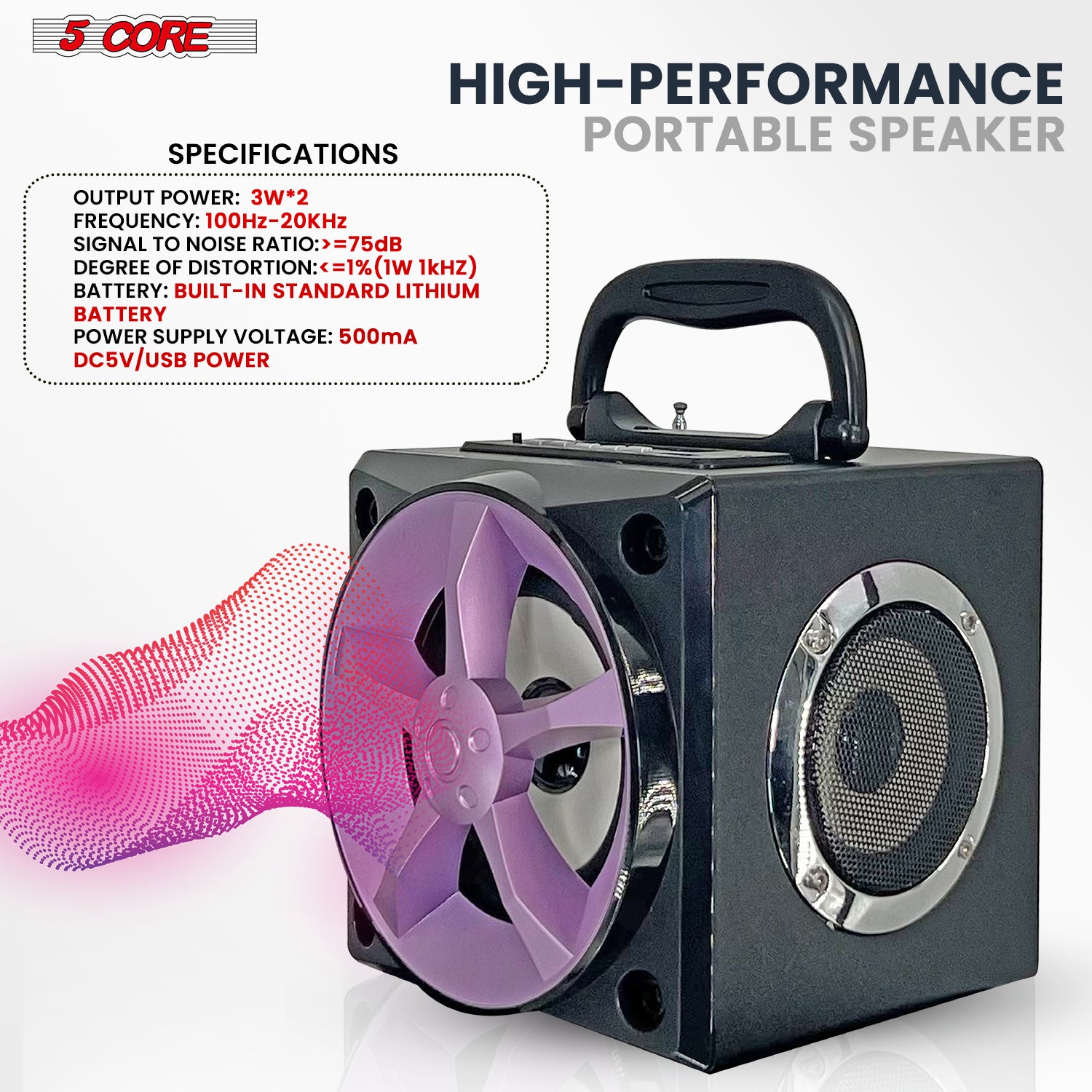 5Core Bookshelf Speaker Powered Studio Monitor, compact design with dual drivers and remote control, ideal for home and studio use.