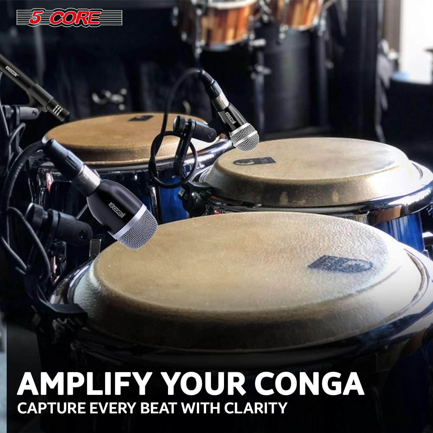 5Core Conga Mic Snare Tom Microphone with XLR connection, designed for professional sound quality in drum kits.