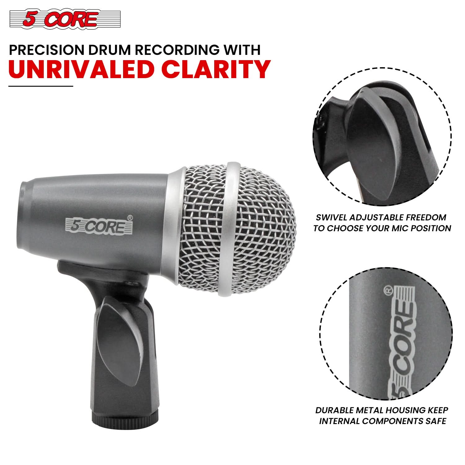 5Core Conga Mic Snare Tom Microphone with XLR connection, designed for professional sound quality in drum kits.