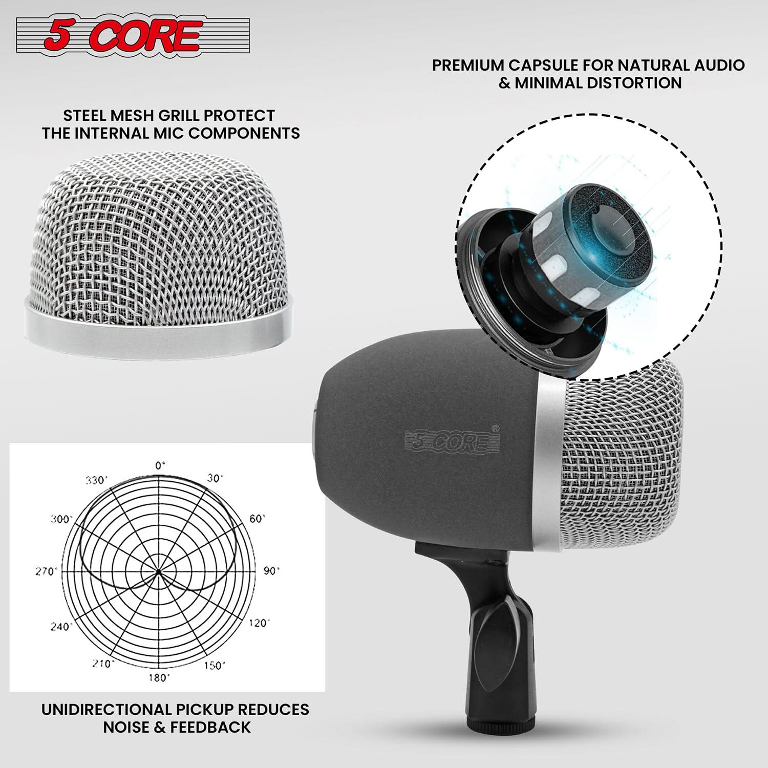 5Core Conga Mic Snare Tom Microphone with XLR connection, designed for professional sound quality in drum kits.