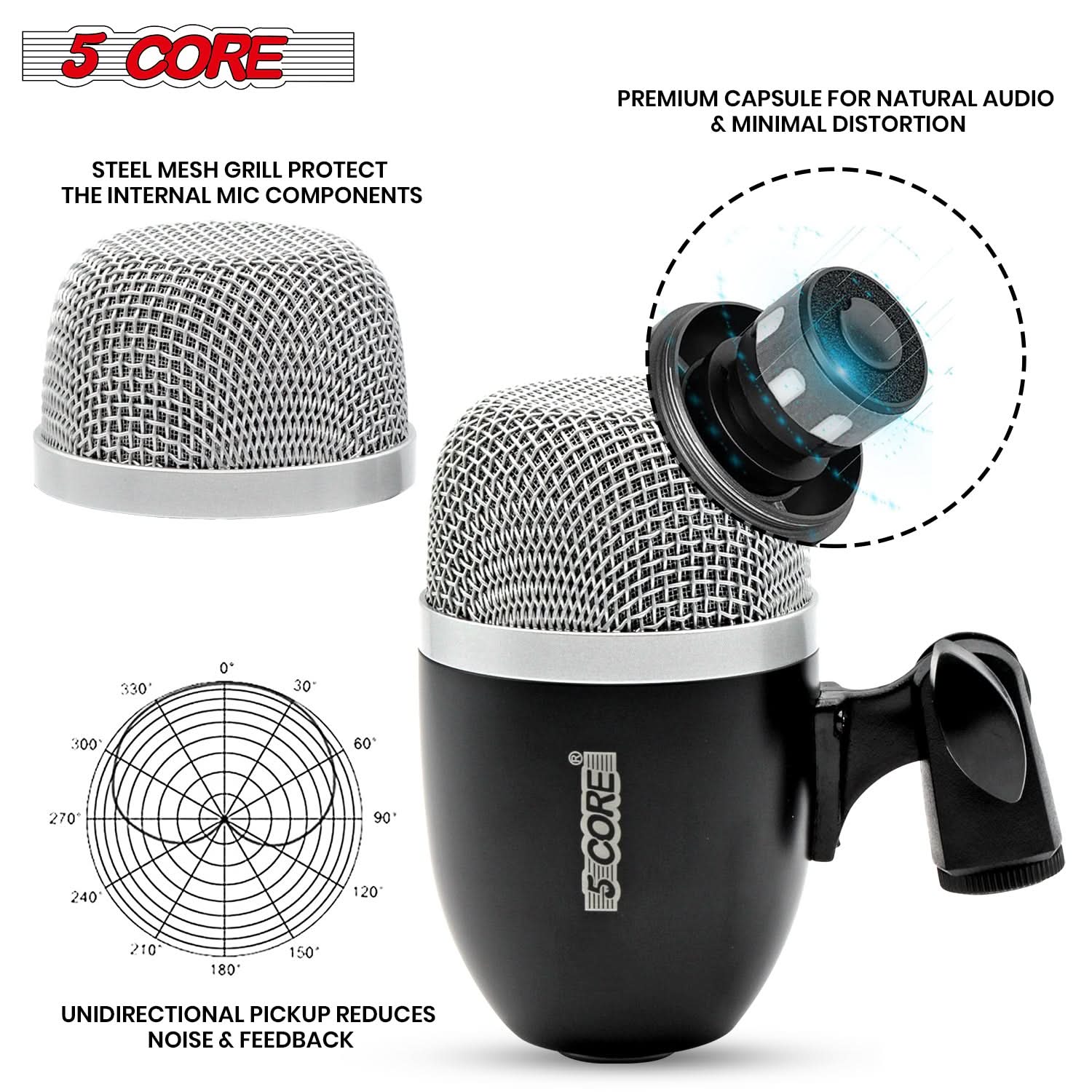 5Core Conga Mic Snare Tom Microphone with XLR connection, designed for professional sound quality in drum kits.