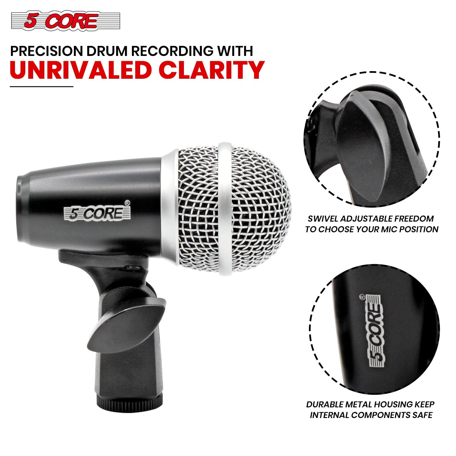 5Core Conga Mic Snare Tom Microphone with XLR connection, designed for professional sound quality in drum kits.