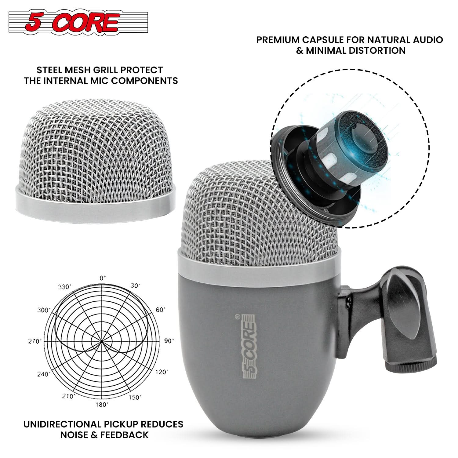 5Core Conga Mic Snare Tom Microphone with XLR connection, designed for professional sound quality and durability.