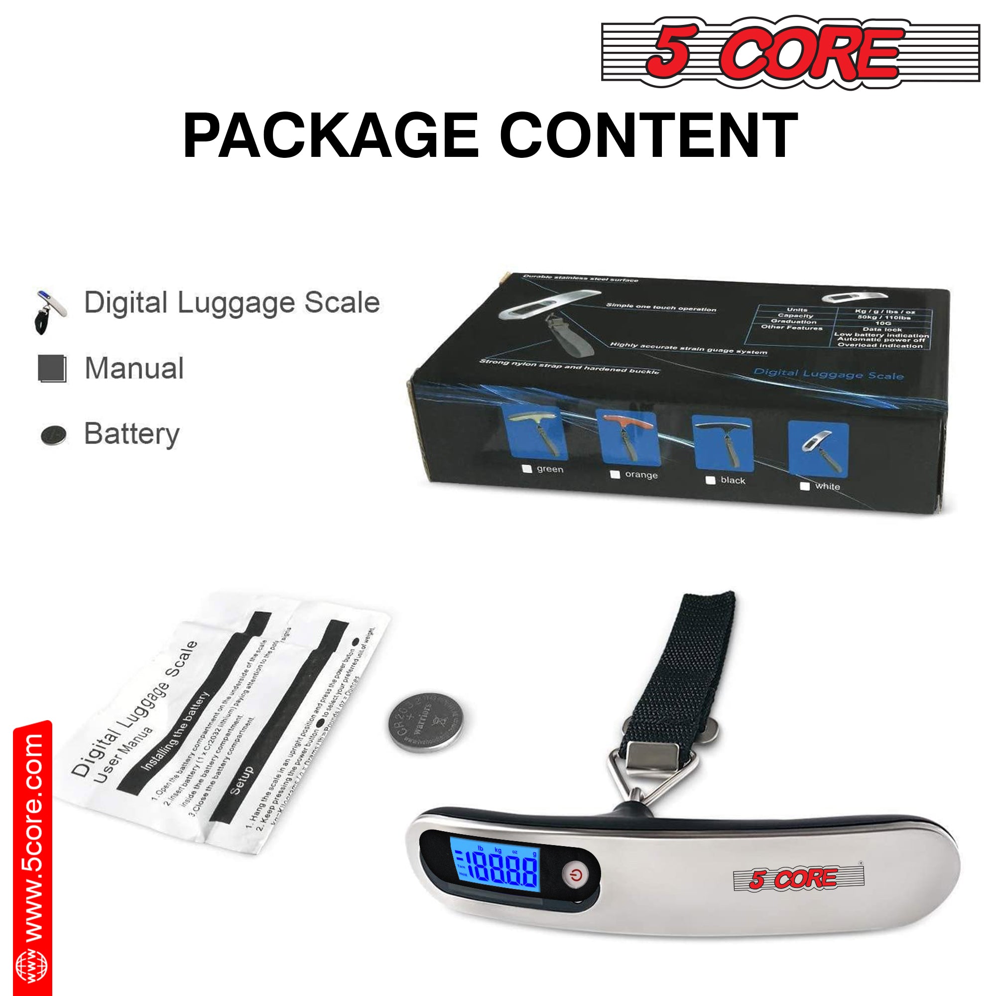 5Core Digital Luggage Scale with LCD display, designed for accurate weight measurement of travel bags and luggage.