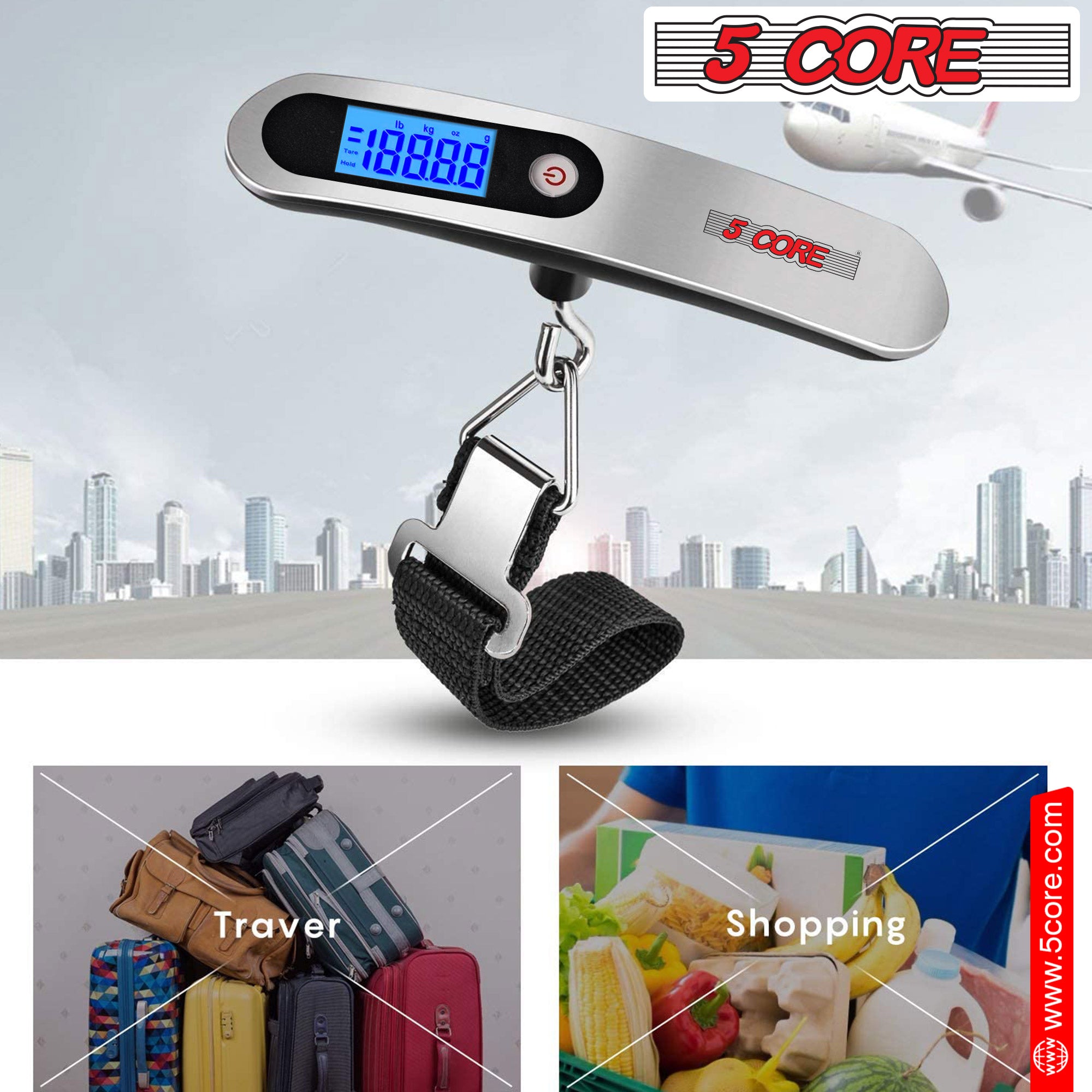 5Core Digital Luggage Scale with LCD display, designed for accurate weight measurement of travel bags and luggage.