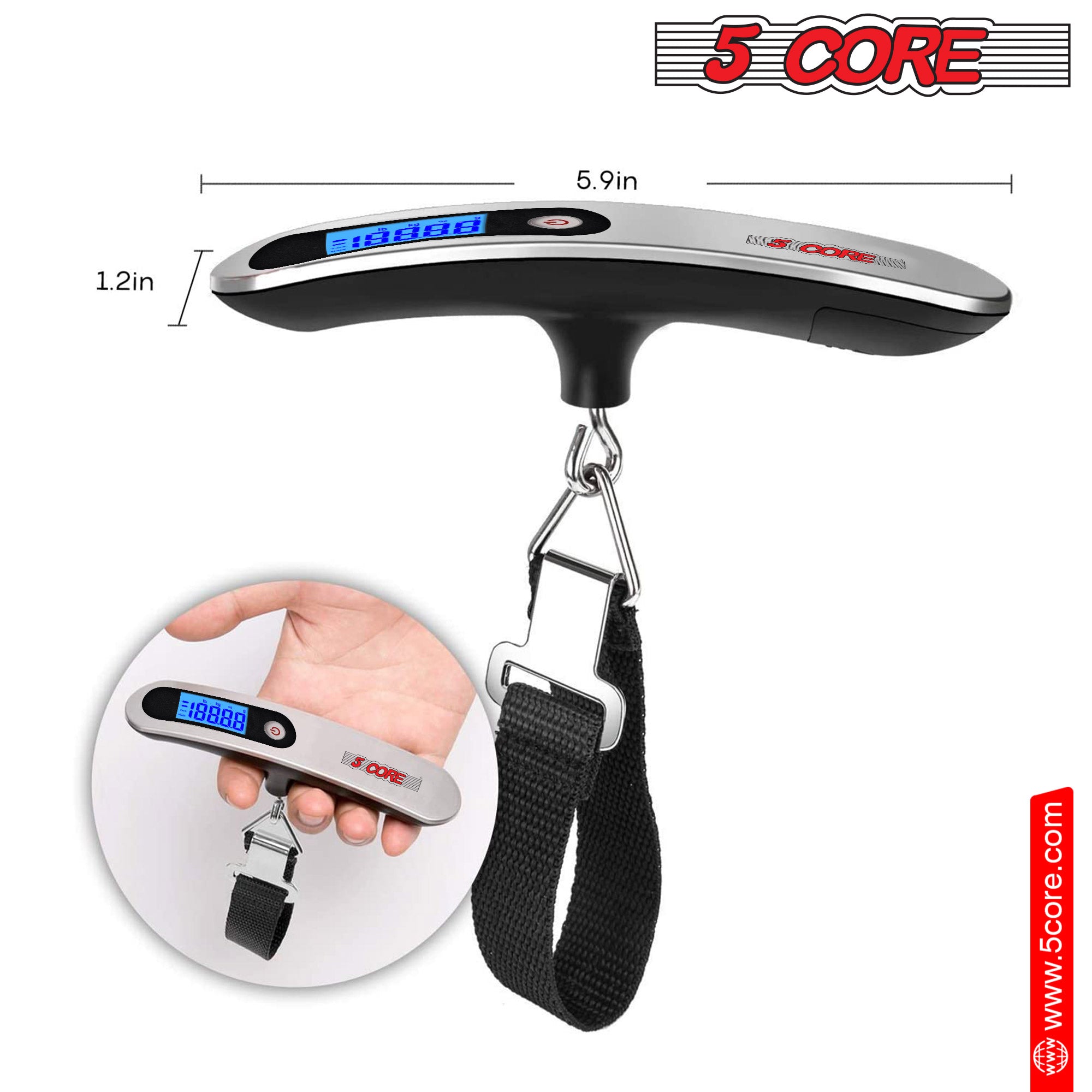 5Core Digital Luggage Scale with LCD display, designed for accurate weight measurement of travel bags and luggage.