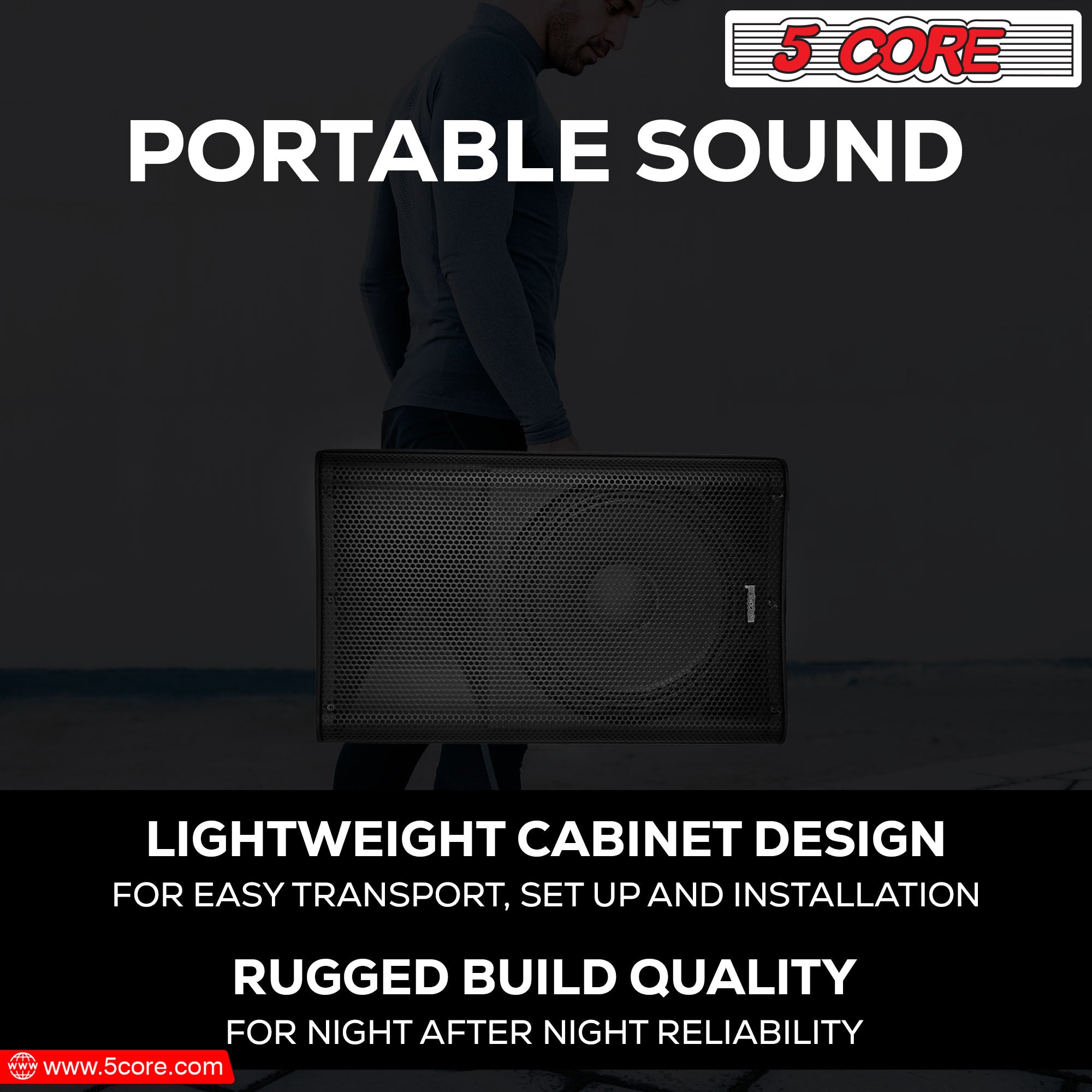 5Core DJ Bluetooth Party Speaker showcasing a 12-inch subwoofer and wireless microphones, designed for karaoke and events.