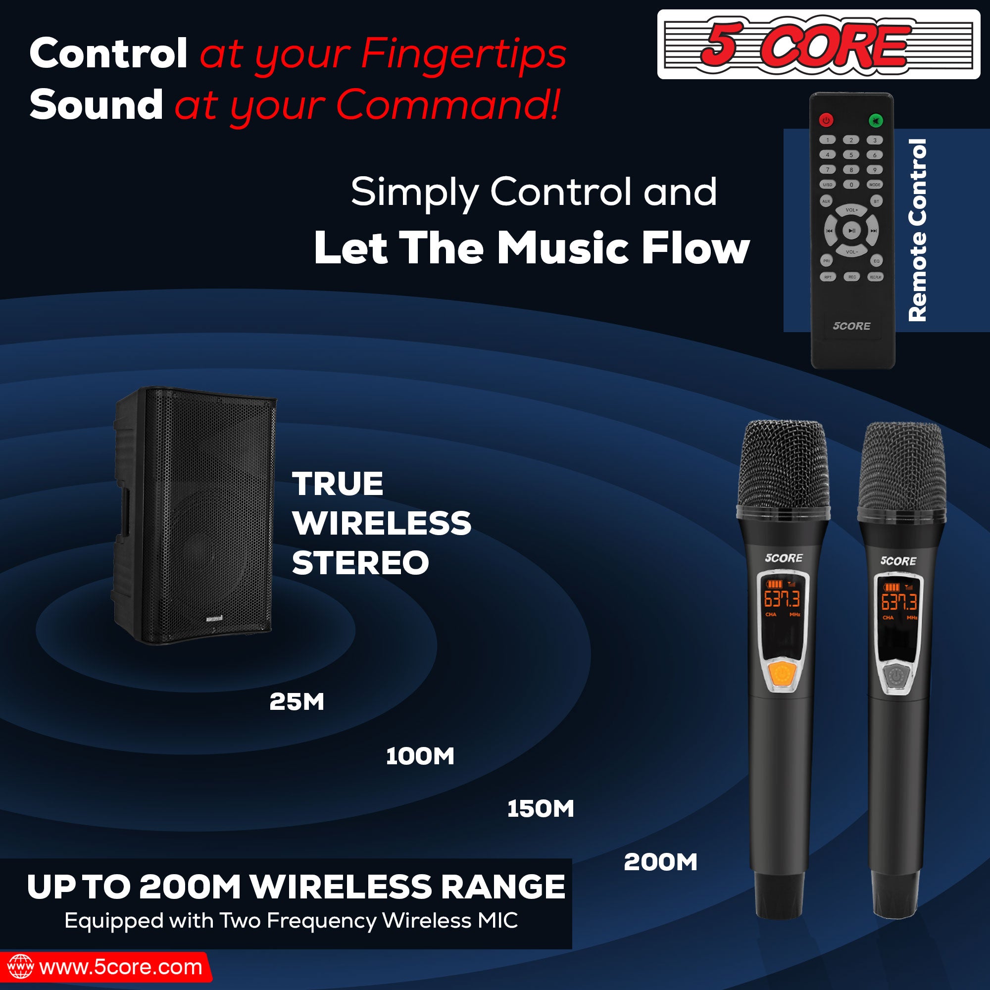 5Core DJ Bluetooth Party Speaker showcasing a 12-inch subwoofer and wireless microphones, designed for karaoke and events.
