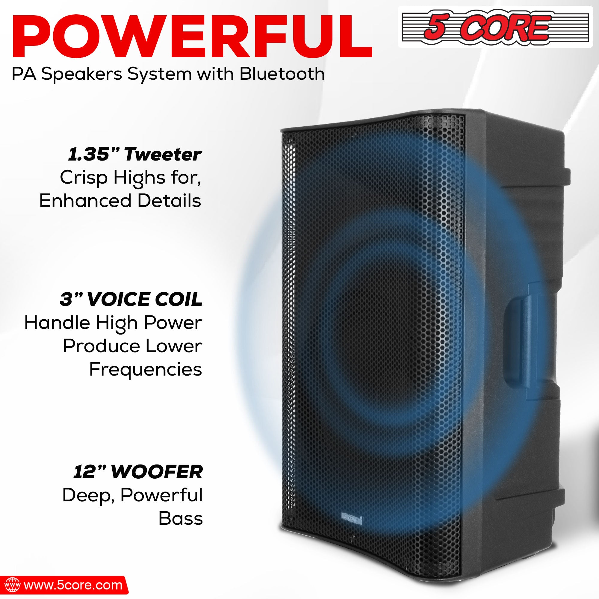 5Core DJ Bluetooth Party Speaker showcasing a 12-inch subwoofer and wireless microphones, designed for karaoke and events.