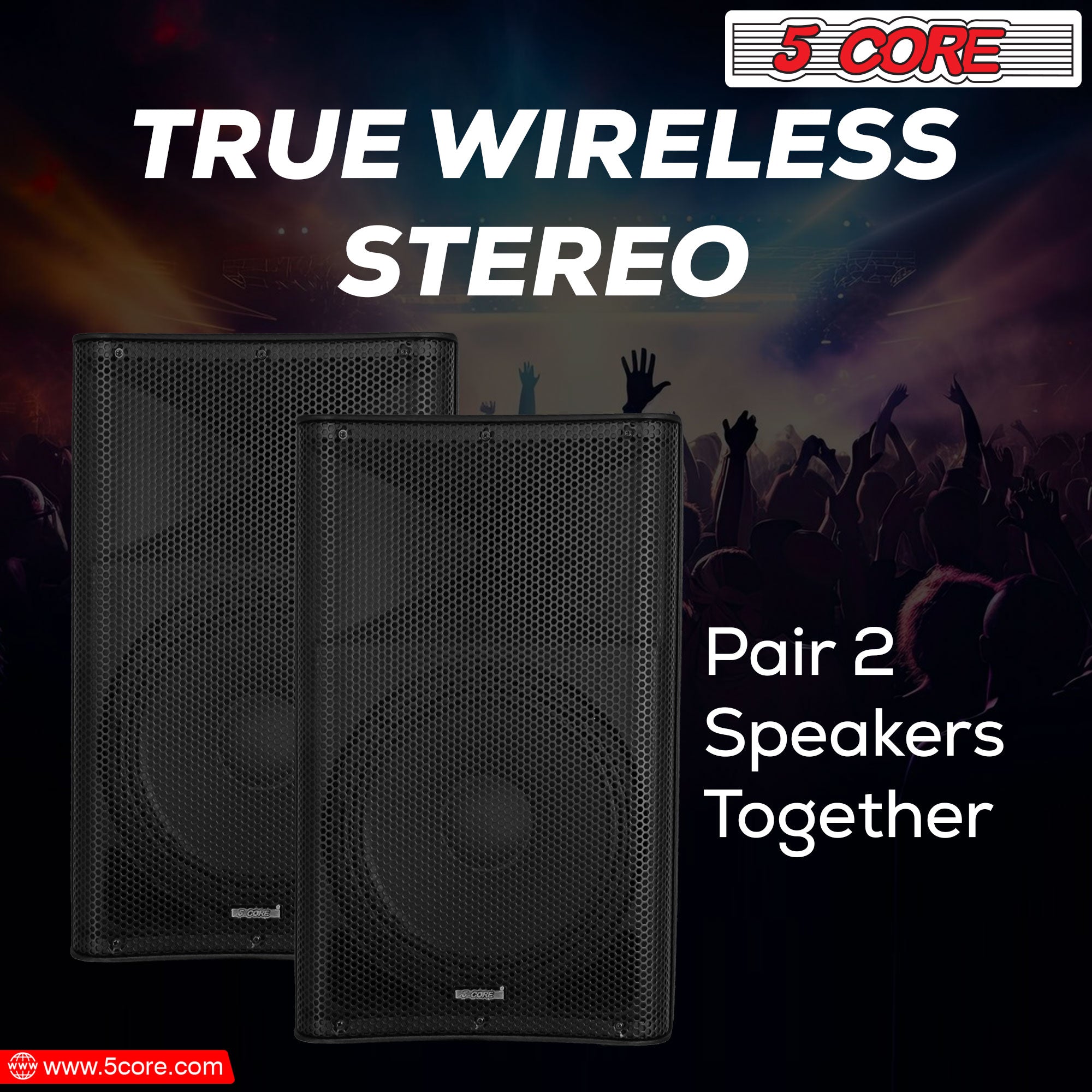 5Core DJ Bluetooth Party Speaker showcasing a 12-inch subwoofer and wireless microphones, designed for karaoke and events.