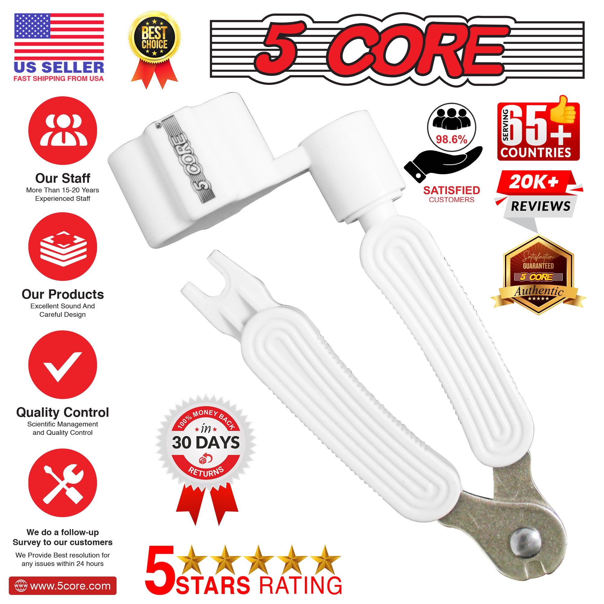 5Core Guitar String Winder Cutter Bridge Pin Remover, a versatile tool for changing guitar strings, featuring ergonomic design and built-in cutter.
