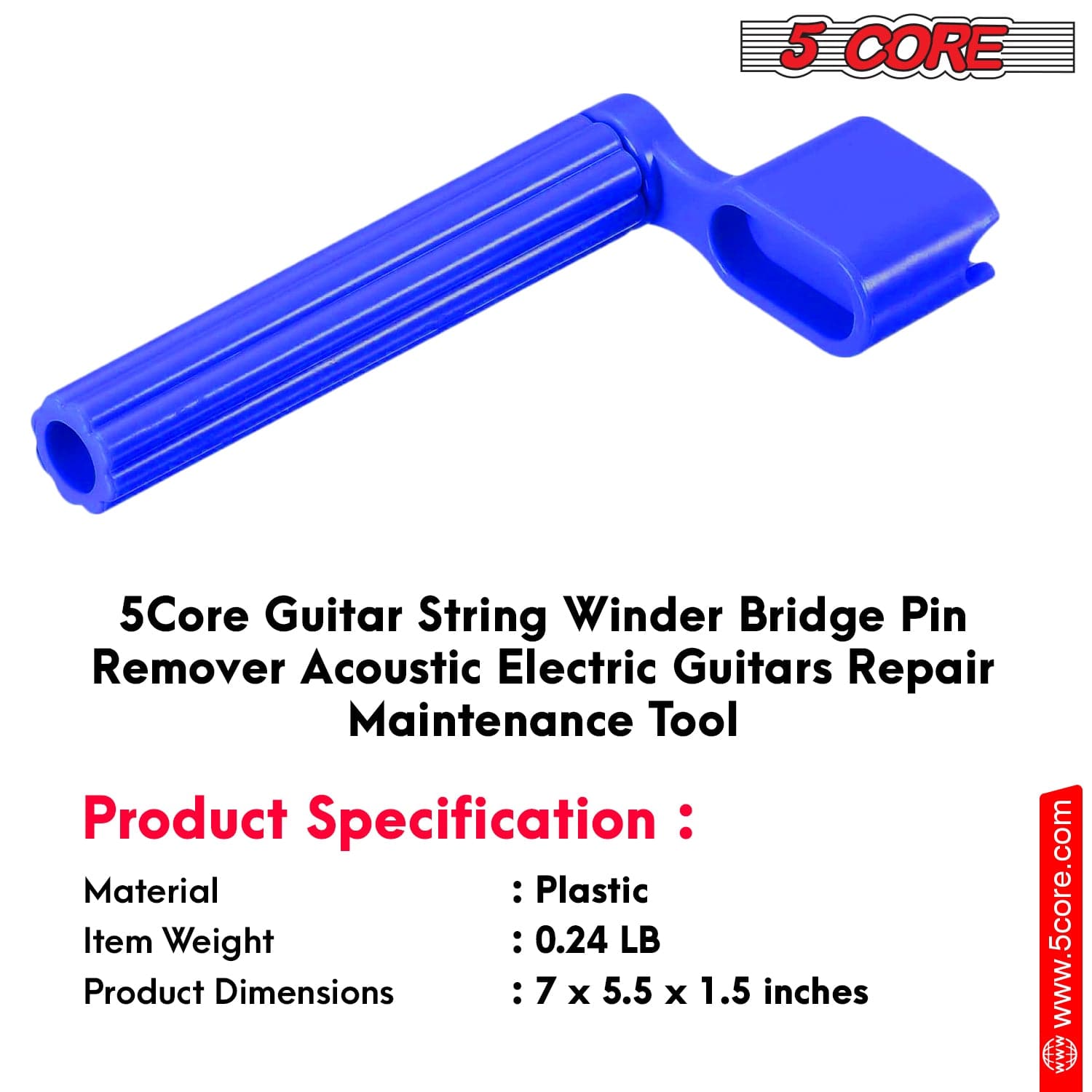 5Core Guitar String Winder in blue color, ergonomic design for easy string changes.
