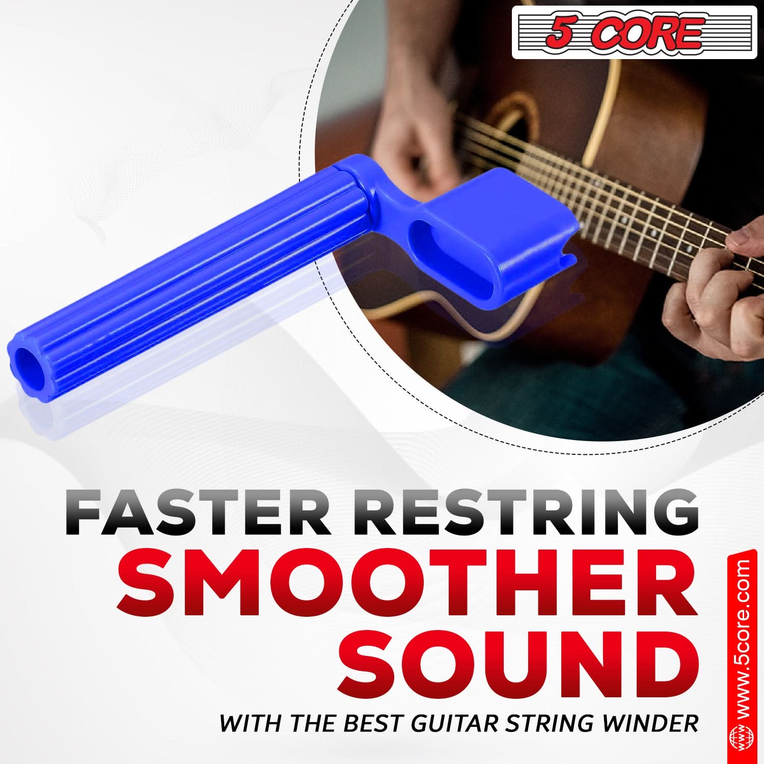 5Core Guitar String Winder in blue color, ergonomic design for easy string changes.
