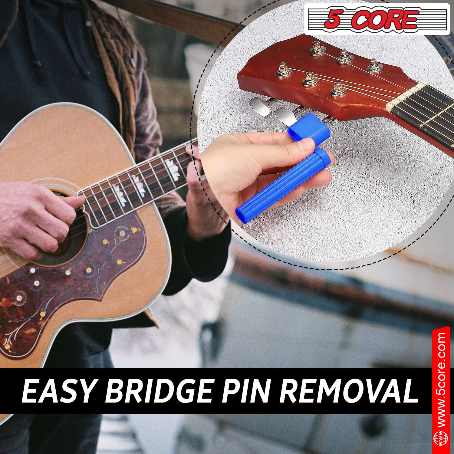 5Core Guitar String Winder in blue color, ergonomic design for easy string changes.