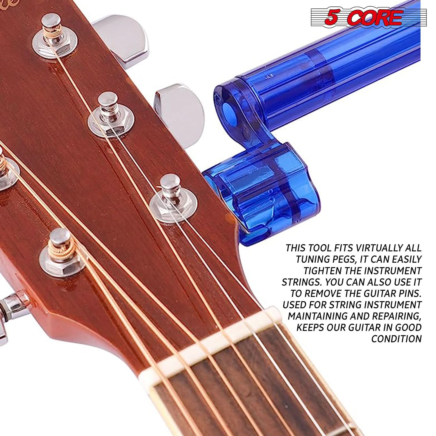 5Core Guitar String Winder in blue color, ergonomic design for easy string changes.