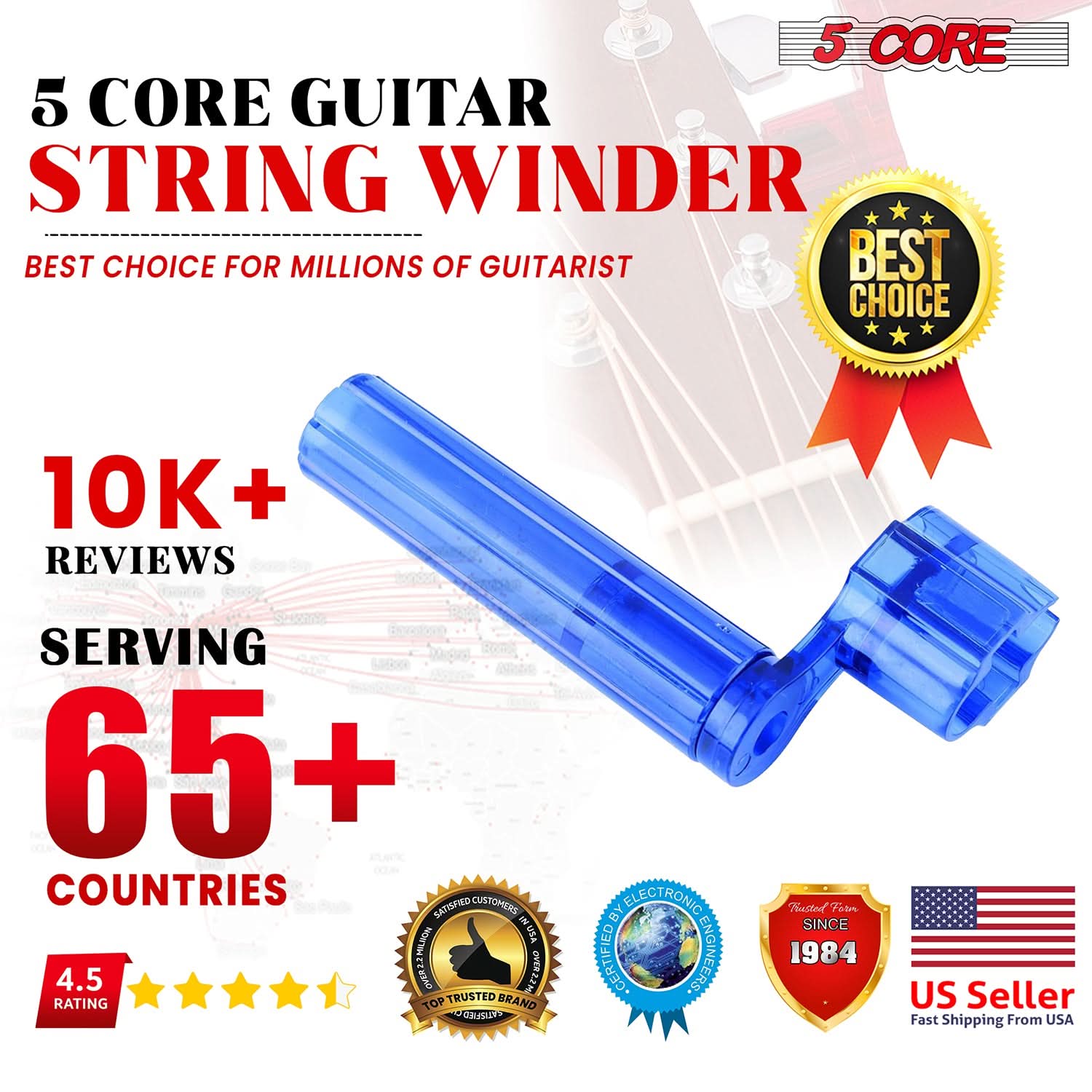 5Core Guitar String Winder in blue color, ergonomic design for easy string changes.