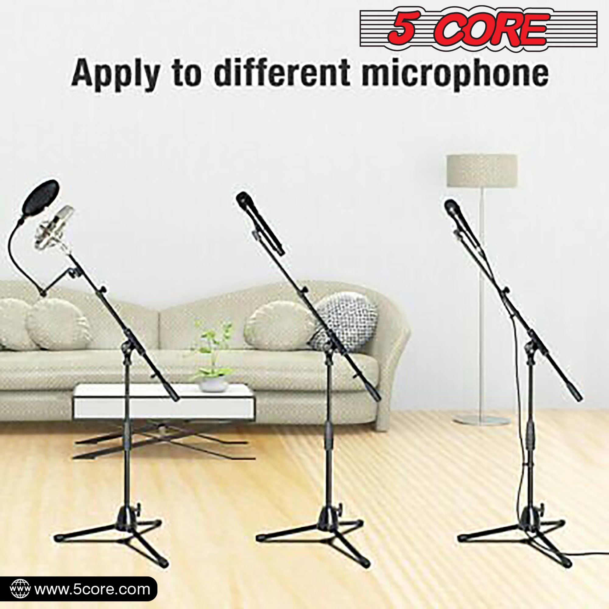 5Core Handheld Dynamic Microphone and Tripod Metal Stand Kit showcasing the microphone and adjustable stand, ideal for performances.