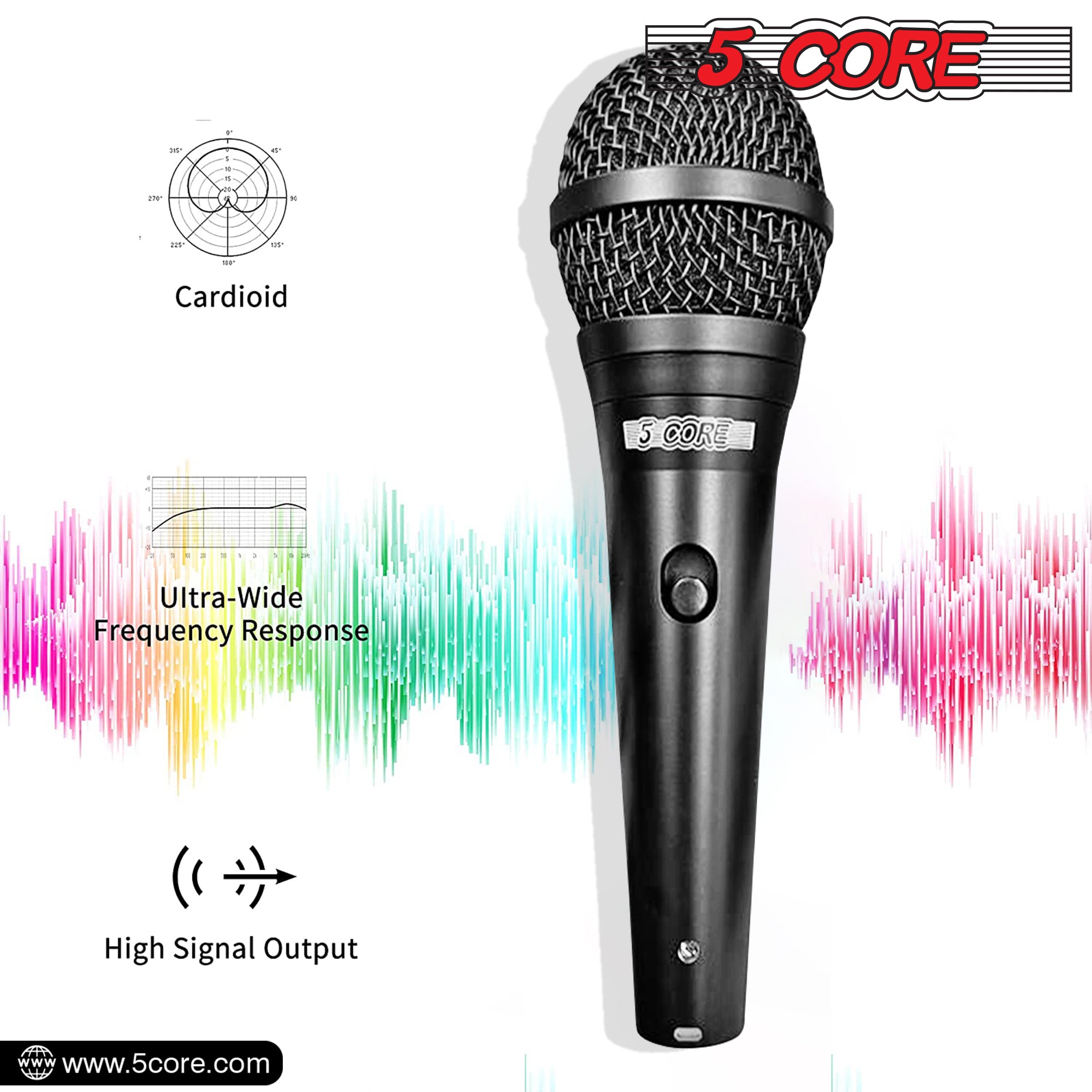 5Core Handheld Dynamic Microphone and Tripod Metal Stand Kit showcasing the microphone and adjustable stand, ideal for performances.
