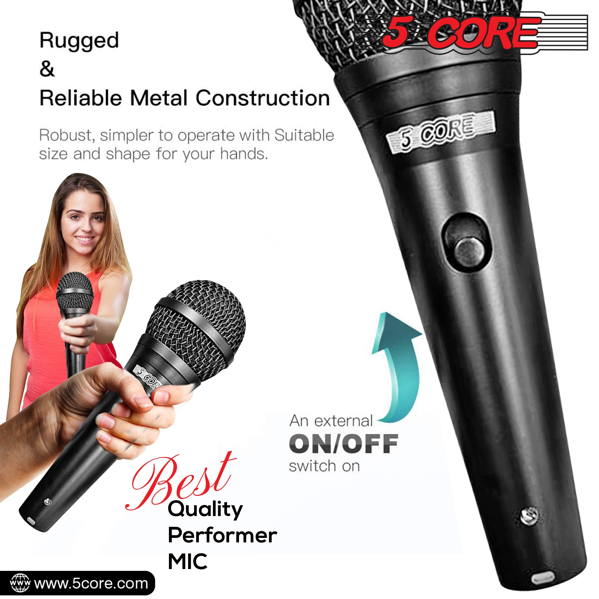 5Core Handheld Dynamic Microphone with Tripod Sheet Music Stand, showcasing a dynamic microphone and adjustable tripod stand for music sheets.