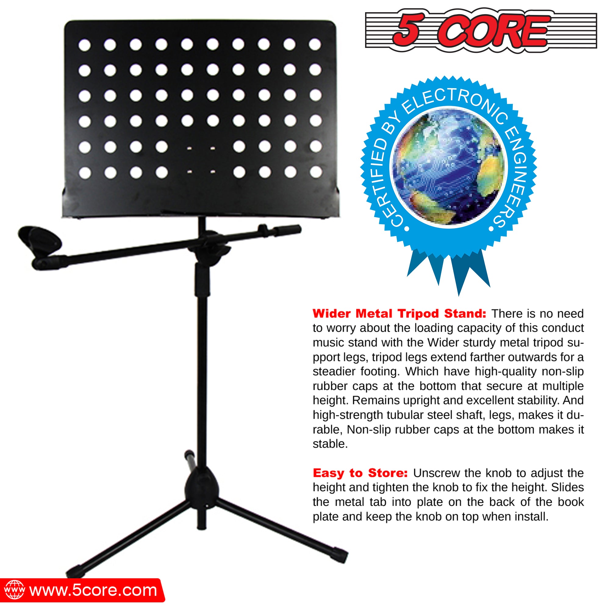 5Core Handheld Dynamic Microphone with Tripod Sheet Music Stand, showcasing a dynamic microphone and adjustable tripod stand for music sheets.