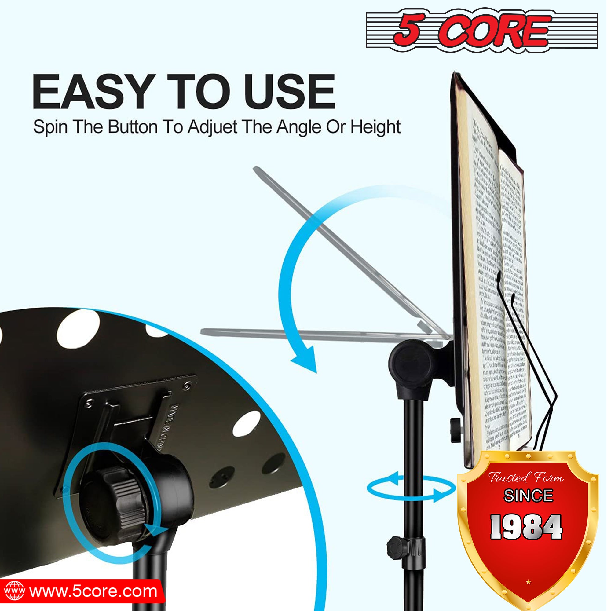 5Core Handheld Dynamic Microphone with Tripod Sheet Music Stand, showcasing a dynamic microphone and adjustable tripod stand for music sheets.