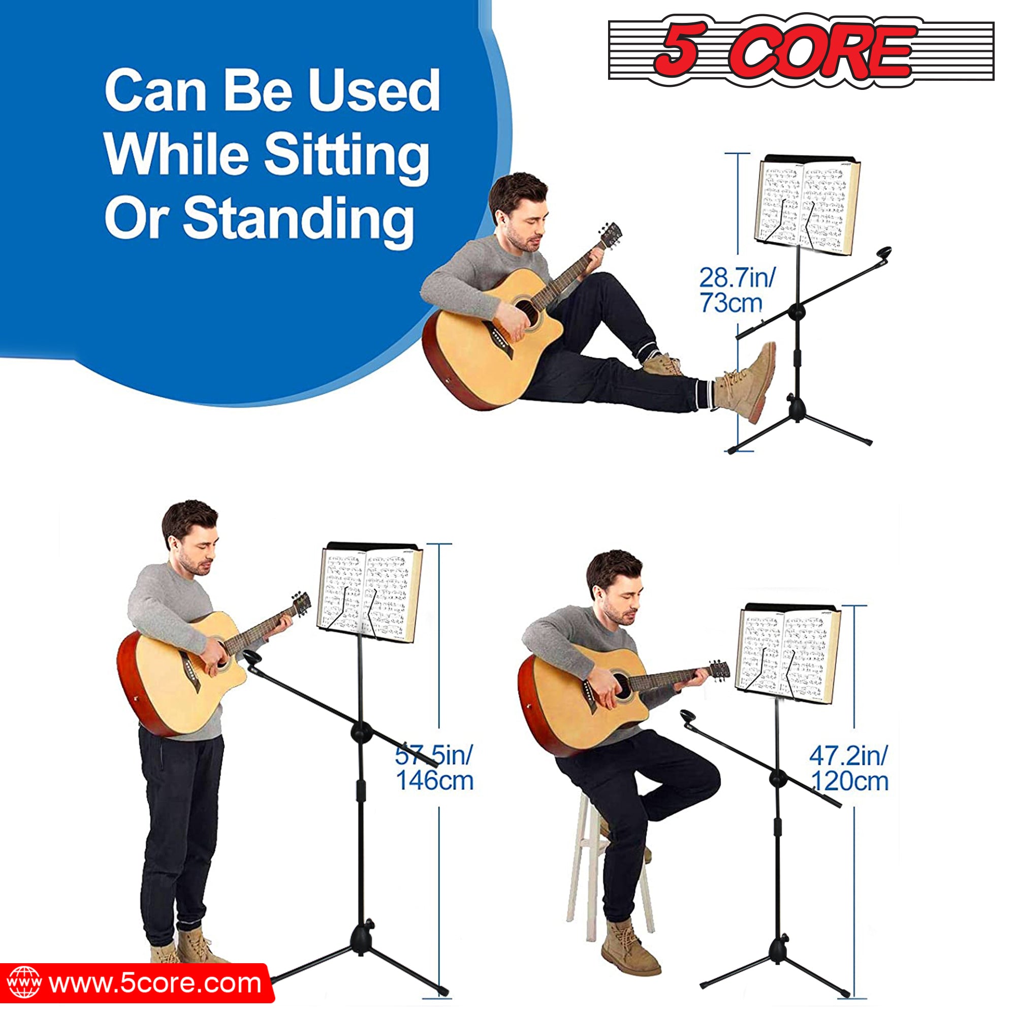 5Core Handheld Dynamic Microphone with Tripod Sheet Music Stand, showcasing a dynamic microphone and adjustable tripod stand for music sheets.