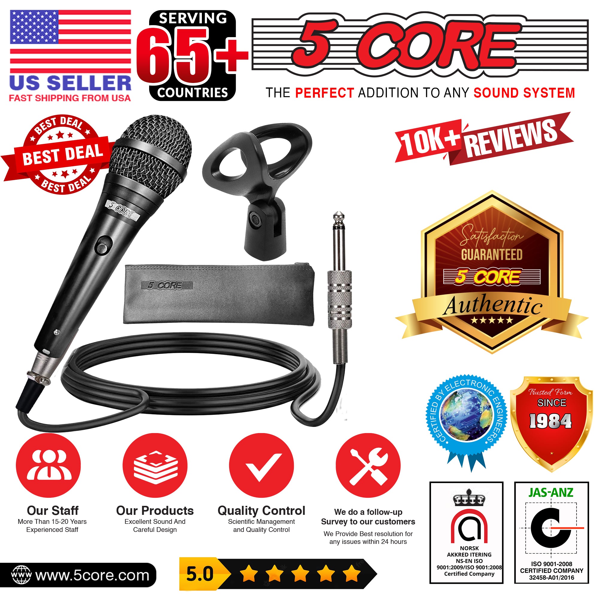 5Core Handheld Dynamic Microphone with Tripod Sheet Music Stand, showcasing a dynamic microphone and adjustable tripod stand for music sheets.