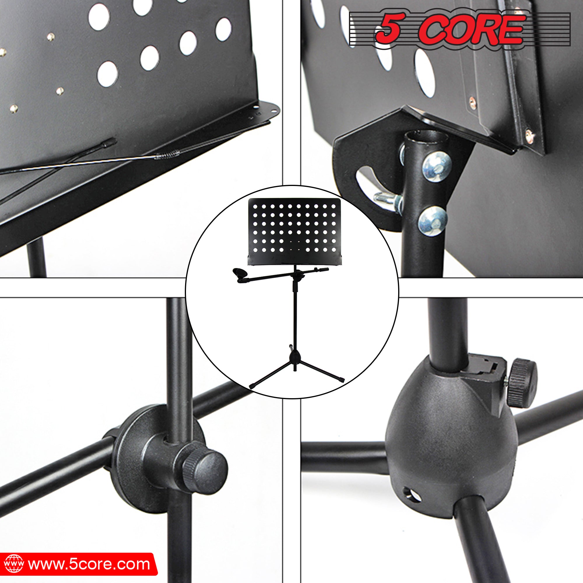 5Core Handheld Dynamic Microphone with Tripod Sheet Music Stand, showcasing a dynamic microphone and adjustable tripod stand for music sheets.