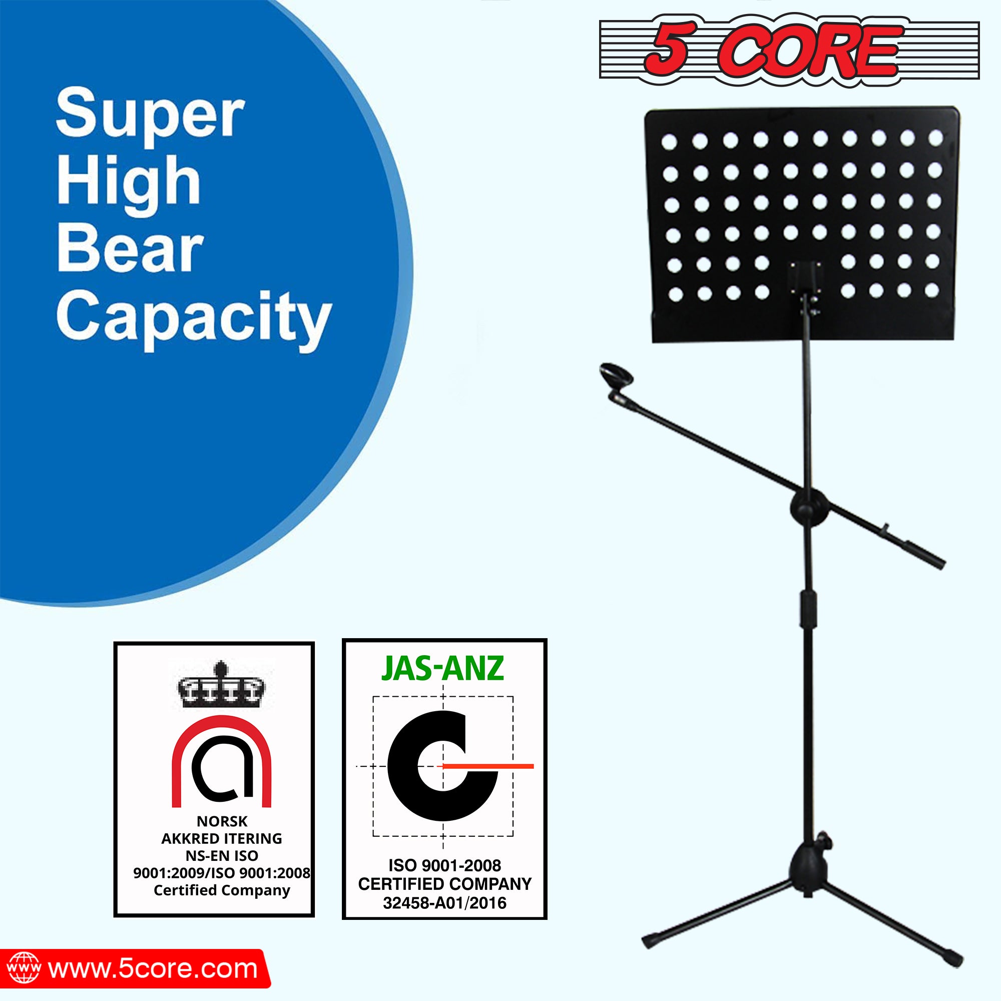 5Core Handheld Dynamic Microphone with Tripod Sheet Music Stand, showcasing a dynamic microphone and adjustable tripod stand for music sheets.