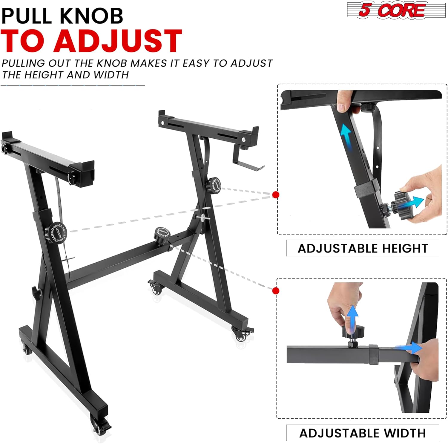 5Core Adjustable Keyboard Stand and Padded Bench in black, showcasing its sturdy Z-style design and comfortable seating.