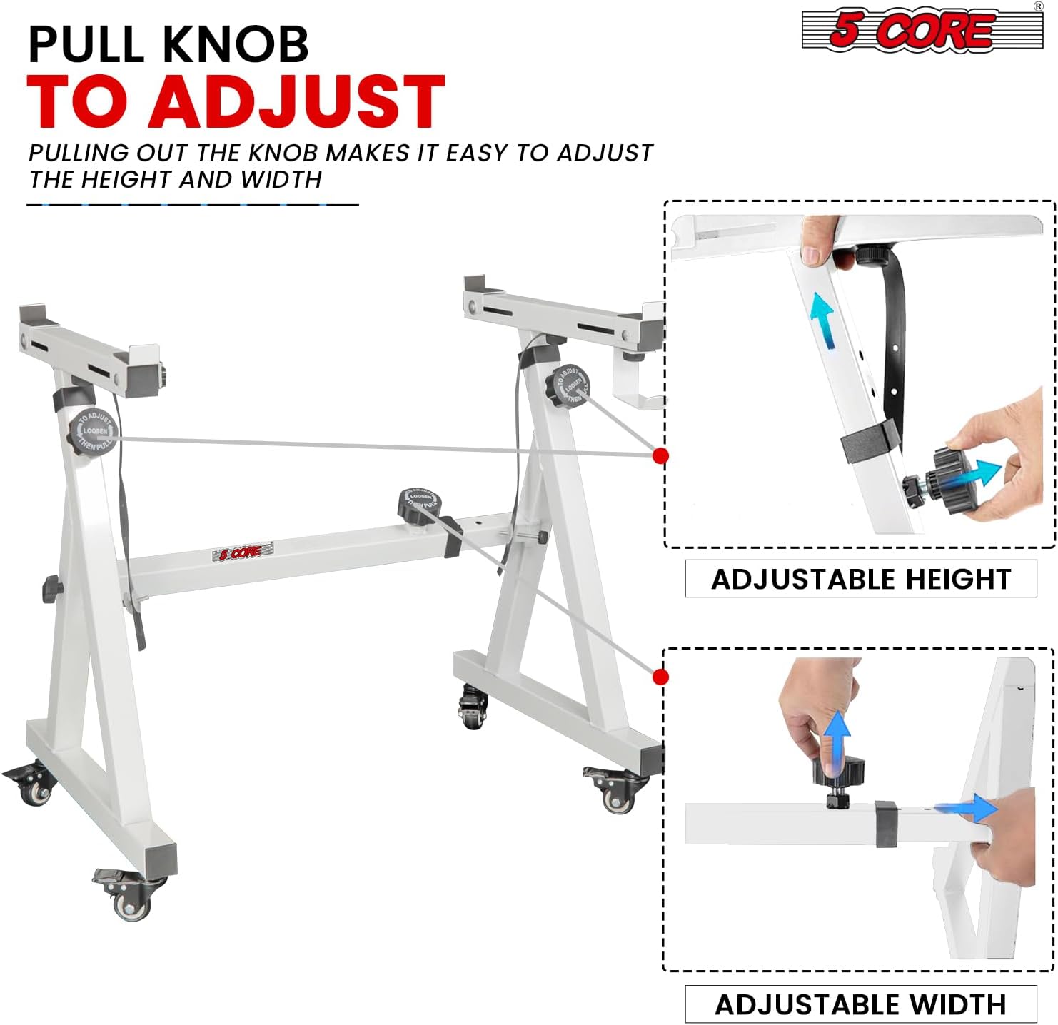 5Core Adjustable Keyboard Stand and Padded Bench in black, showcasing its sturdy Z-style design and comfortable seating.