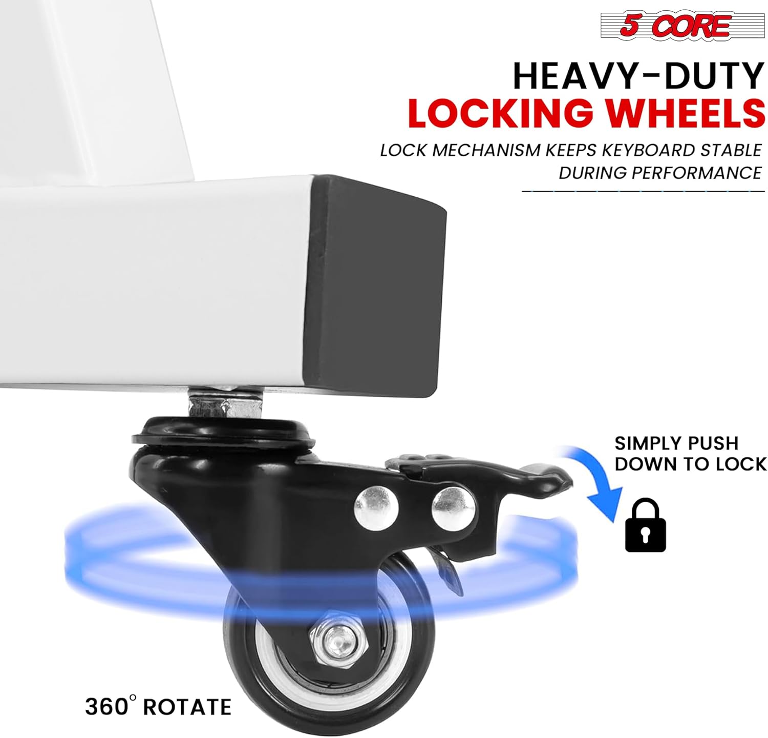 5Core Adjustable Keyboard Stand and Padded Bench in black, showcasing its sturdy Z-style design and comfortable seating.