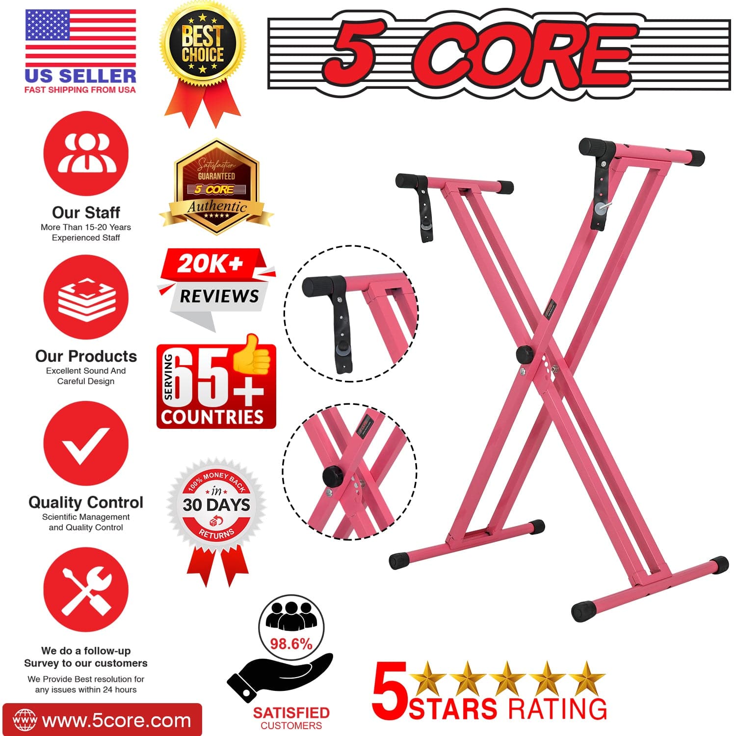 5Core Keyboard Stand Double X Style Adjustable Lift Piano Riser for 49-key keyboards, showcasing its sturdy design and adjustable height features.