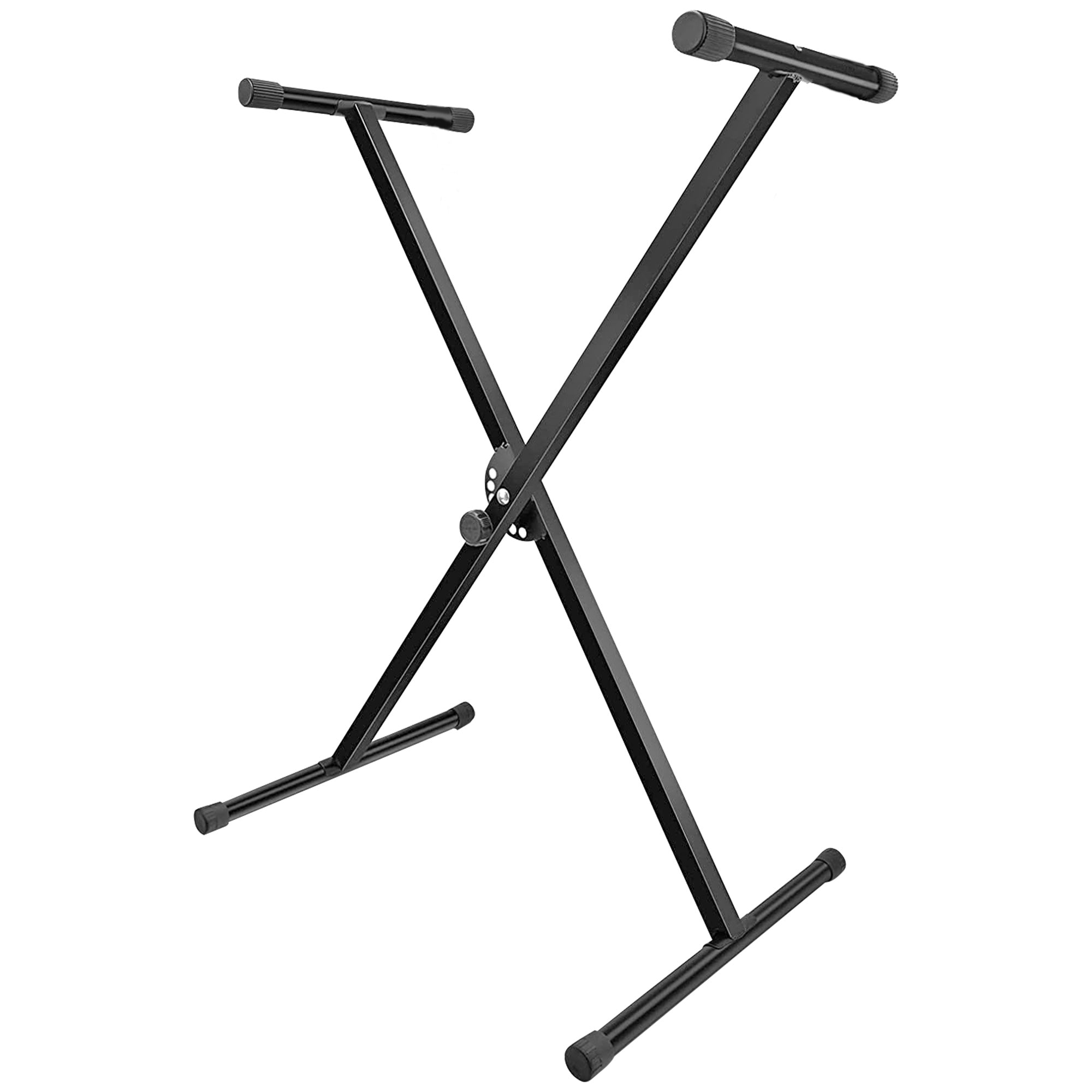 5Core Keyboard Stand in black, featuring an X frame design, adjustable height, and non-slip caps for stability, suitable for 49-key keyboards.