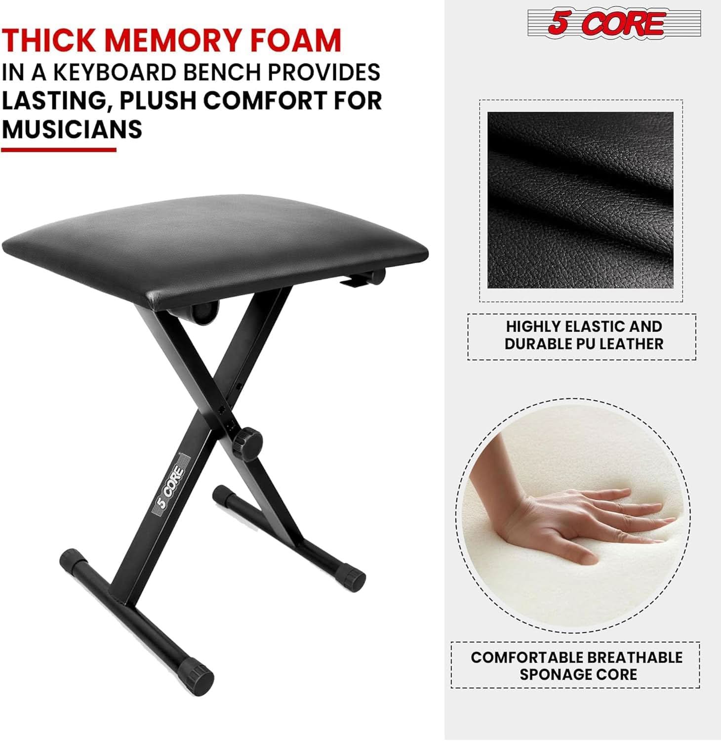 5Core Keyboard Stand with adjustable height and comfortable piano bench, perfect for musicians.