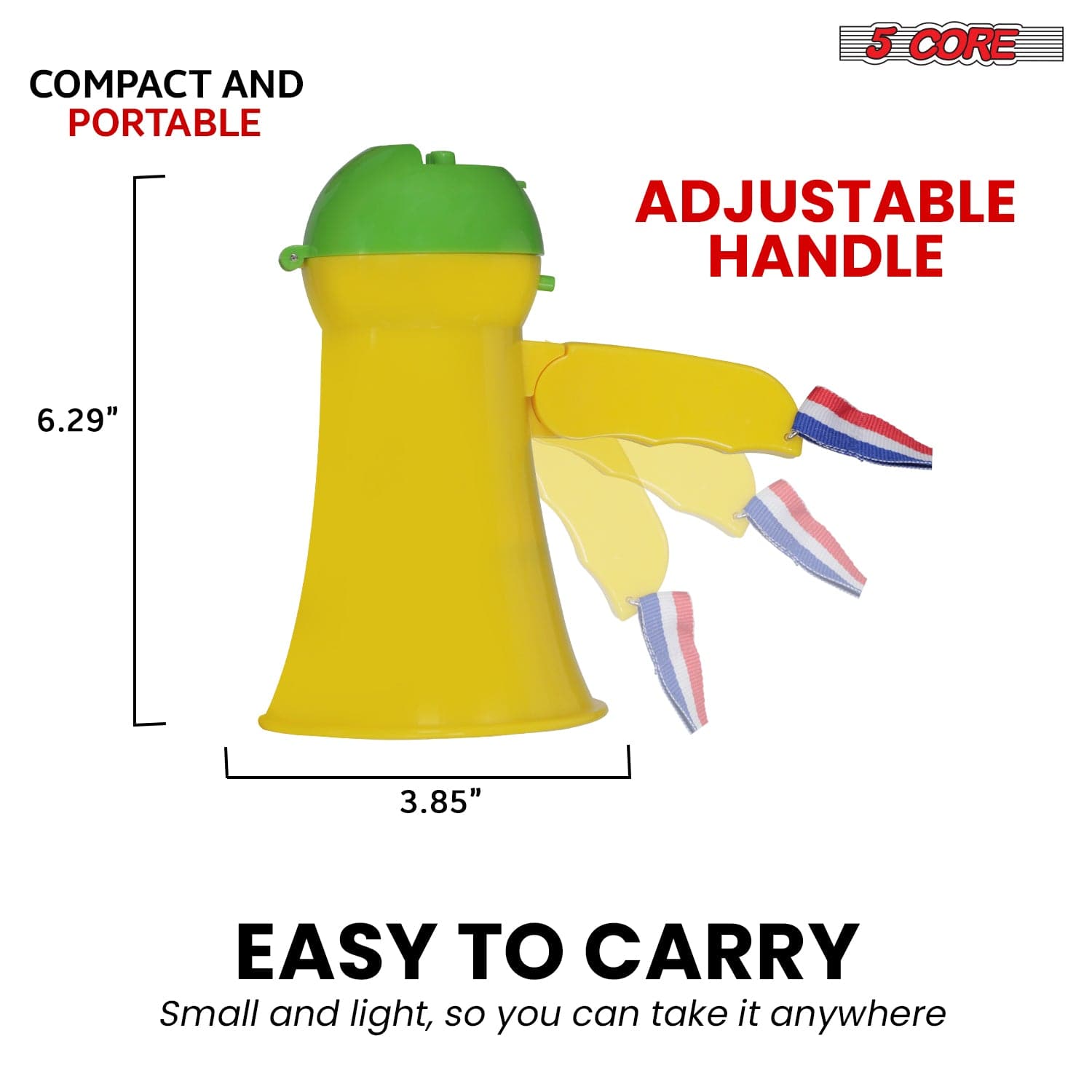 5Core Megaphone Bullhorn Speaker in blue, showcasing its compact design and ergonomic handle.