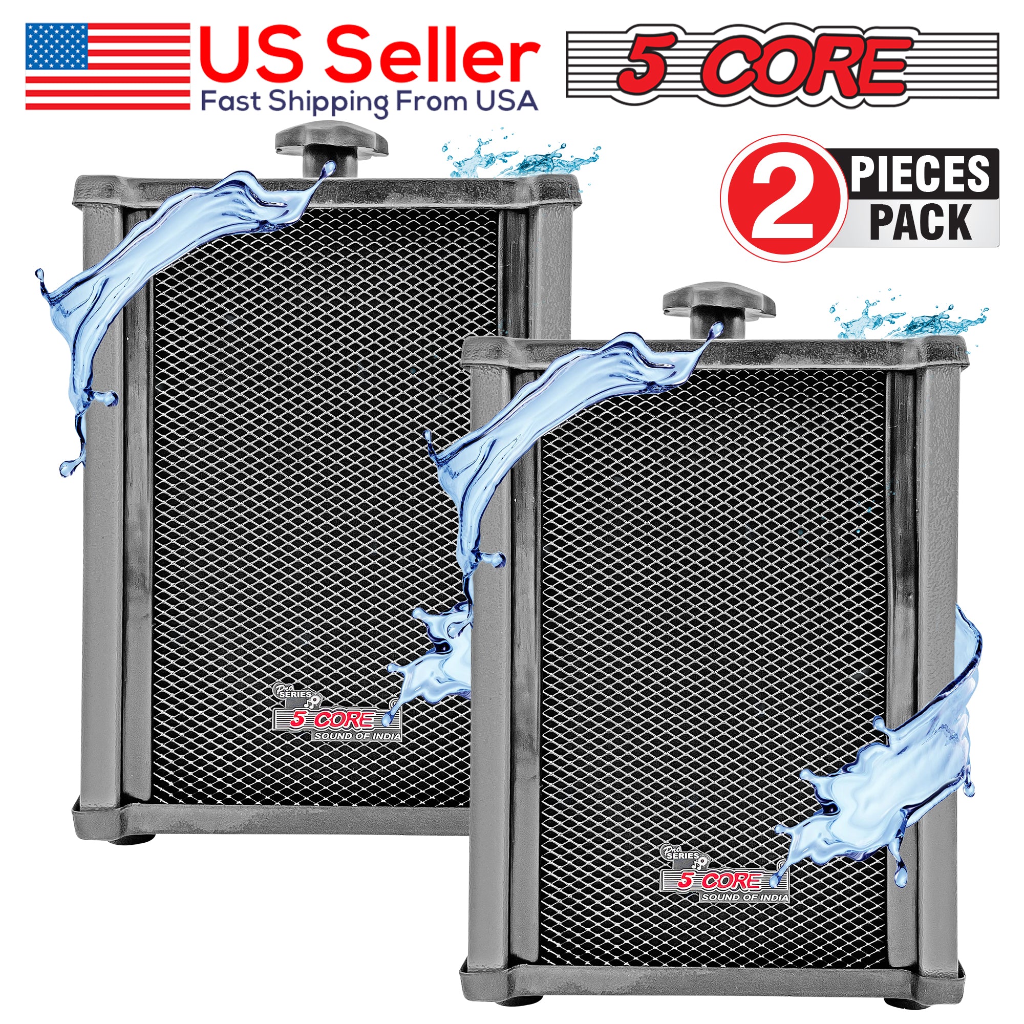 5Core Outdoor Speakers designed for indoor and outdoor use, showcasing their sleek design and weather-resistant features.