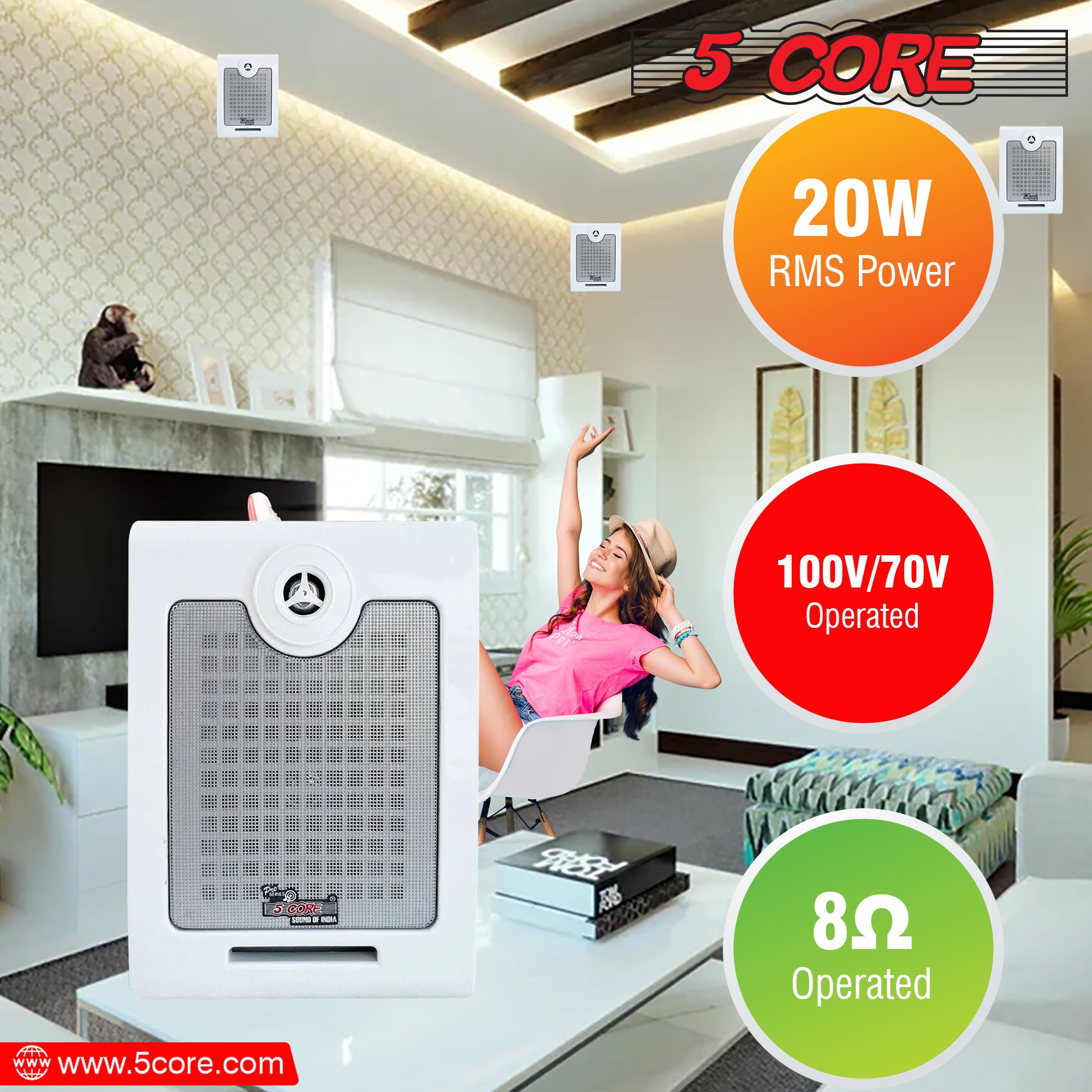 5Core Outdoor Speakers designed for indoor and outdoor use, featuring a sleek design and weather-resistant coating.