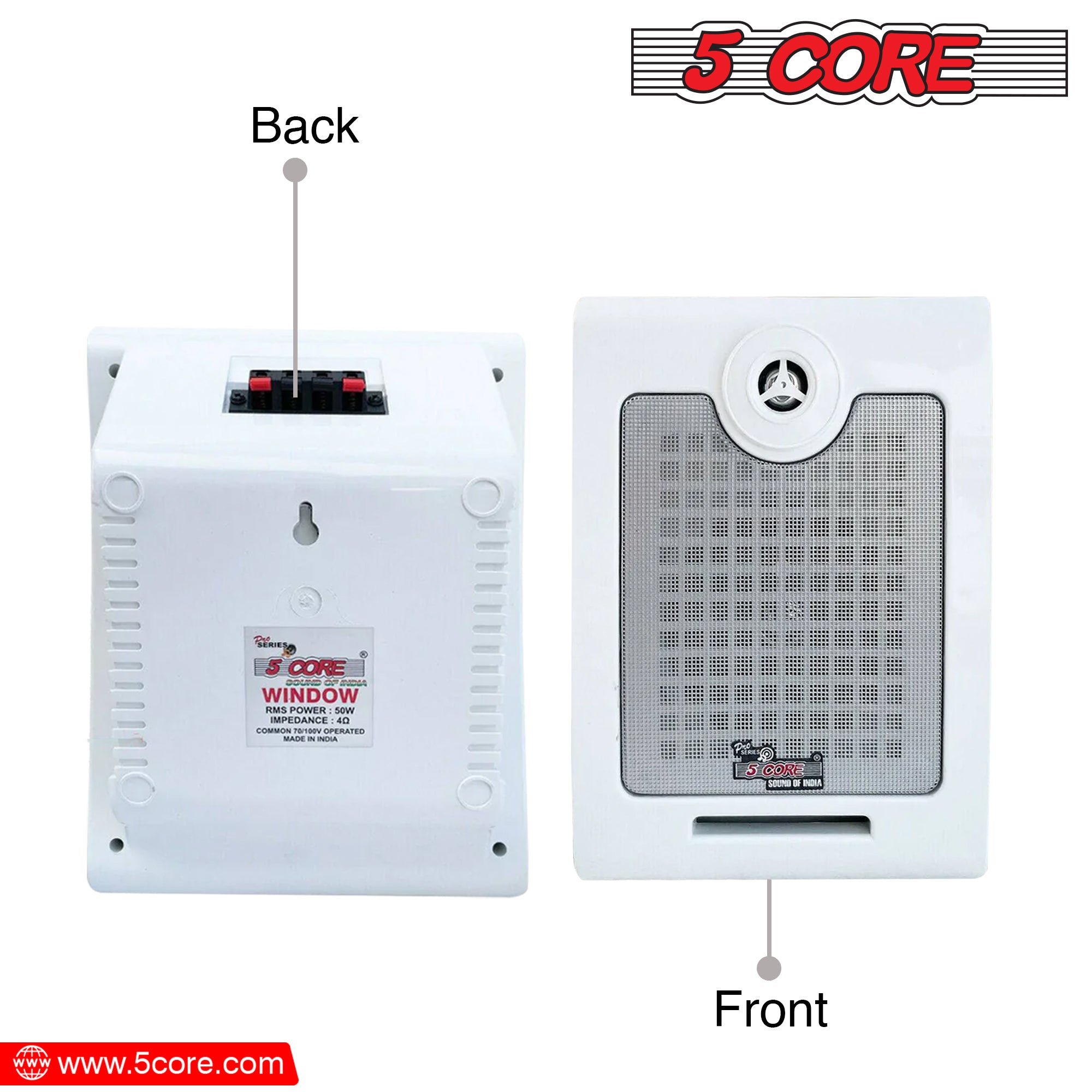 5Core Outdoor Speakers designed for indoor and outdoor use, featuring a sleek design and weather-resistant coating.