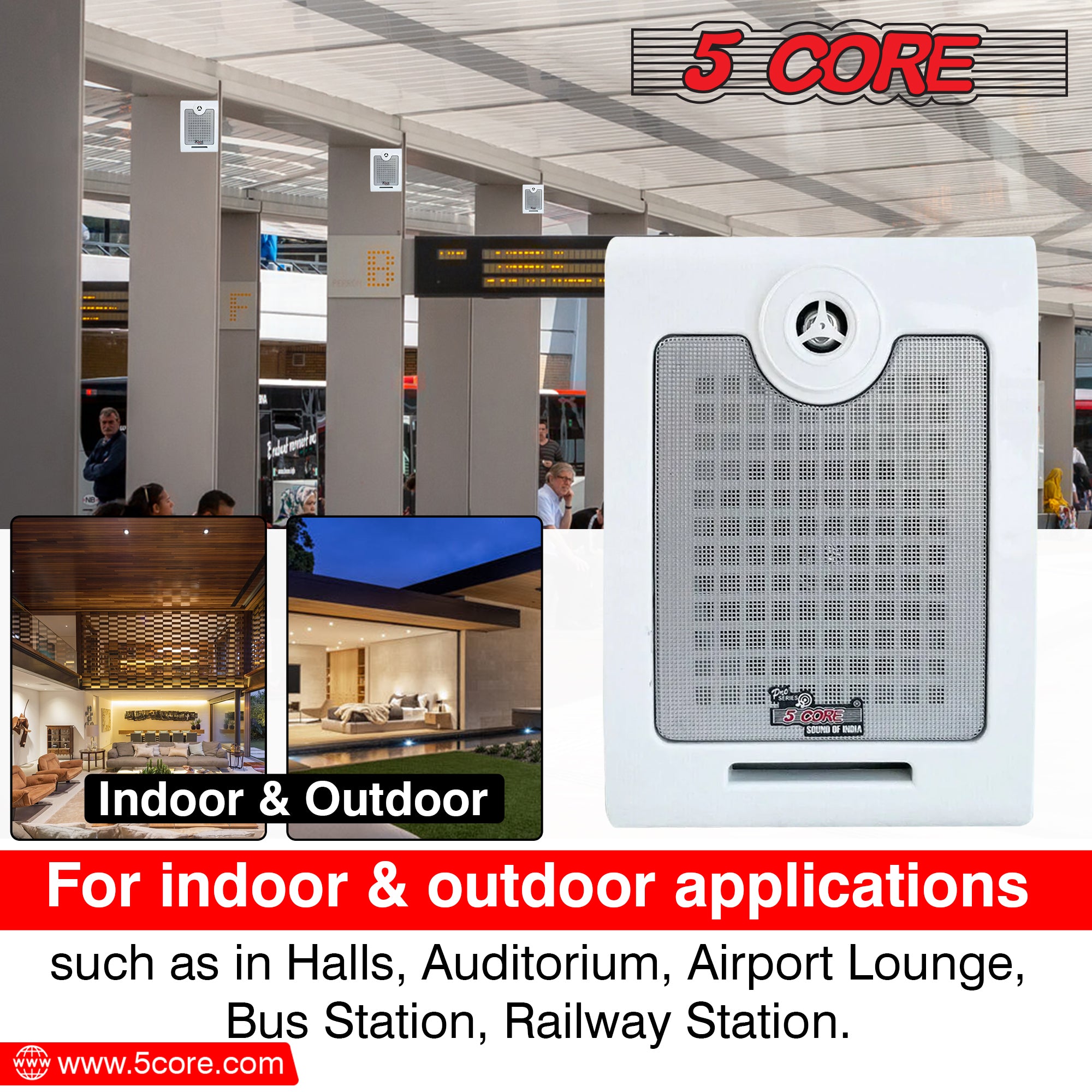 5Core Outdoor Speakers designed for indoor and outdoor use, featuring a sleek design and weather-resistant coating.