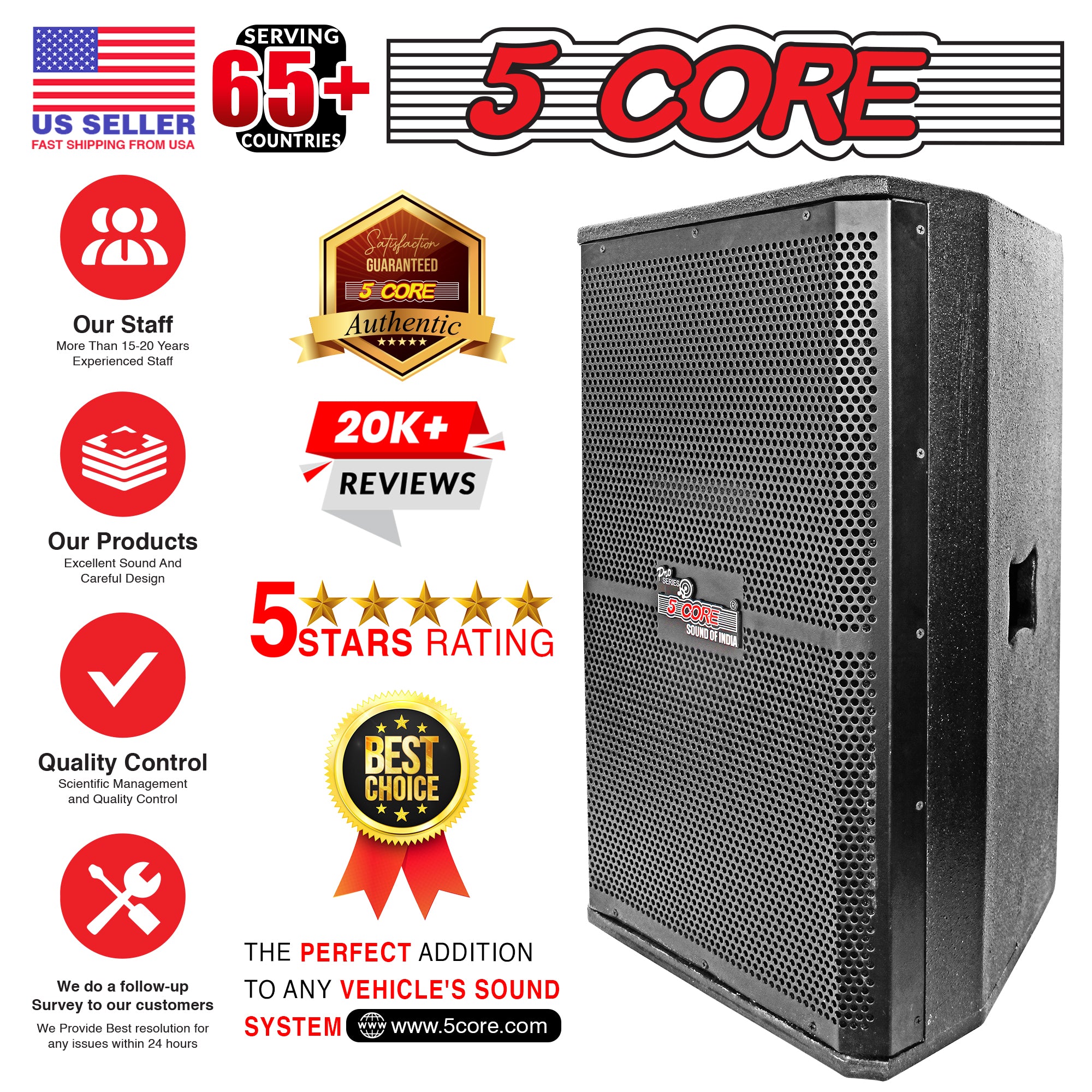 5Core Portable Cabinet PA DJ Speaker System featuring a 15-inch woofer, designed for powerful sound and durability, suitable for various events.