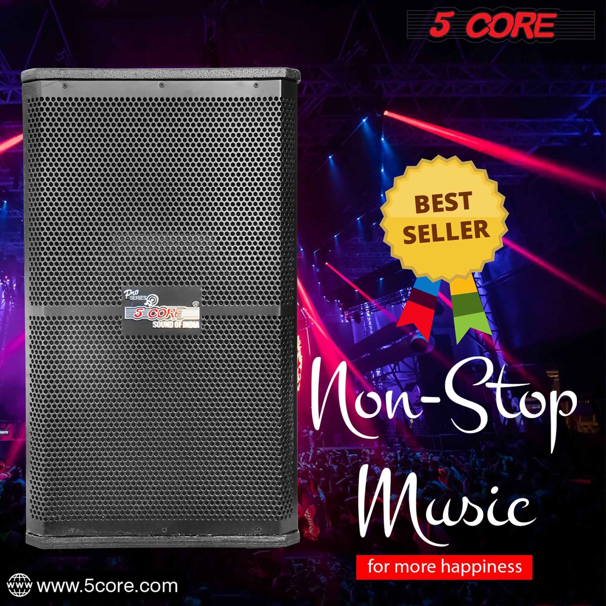 5Core Portable Cabinet PA DJ Speaker System featuring a 15-inch woofer, designed for powerful sound and durability, suitable for various events.
