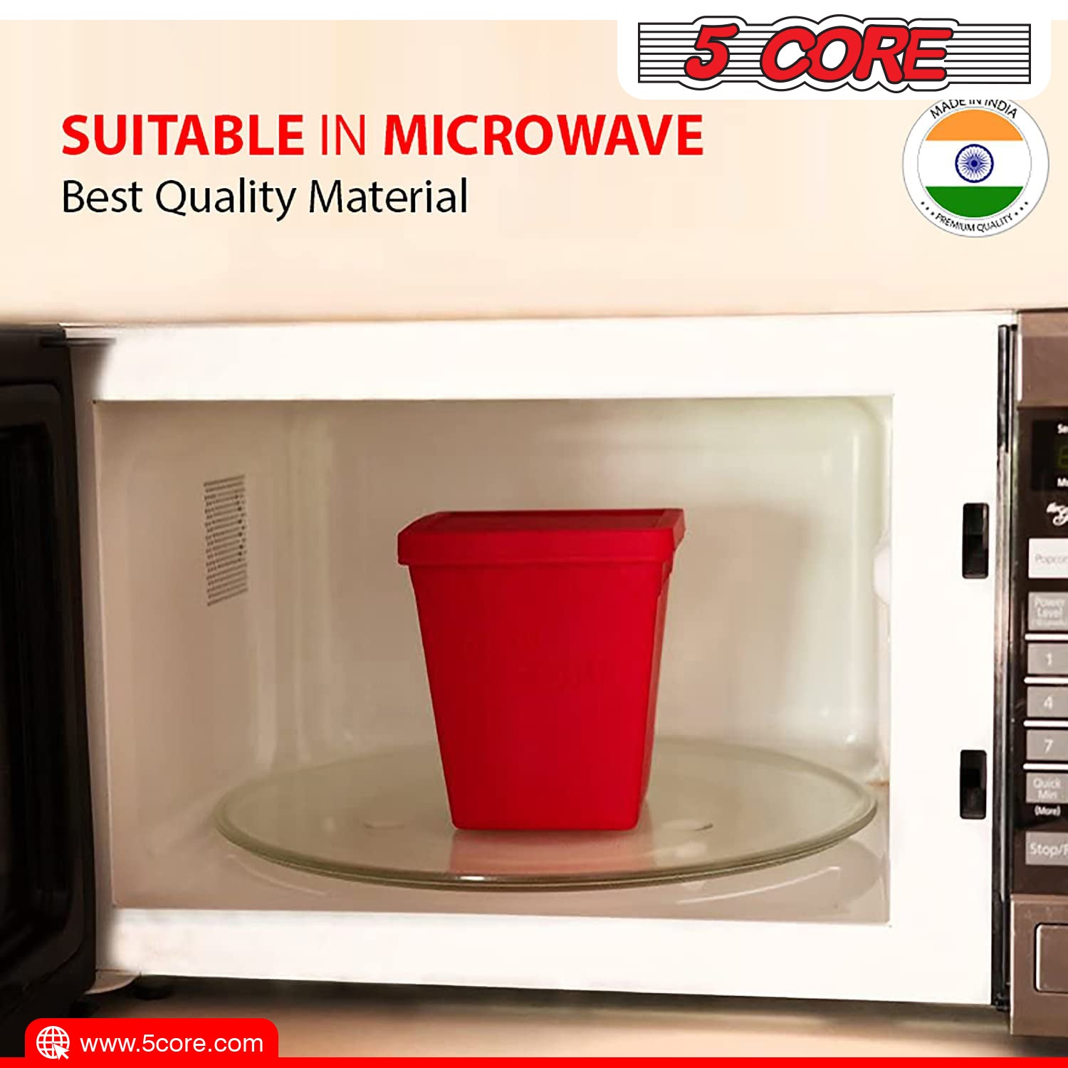 5Core Silicone Popcorn Maker Bowl in red, showcasing its large capacity and BPA-free silicone material, perfect for microwave popcorn.