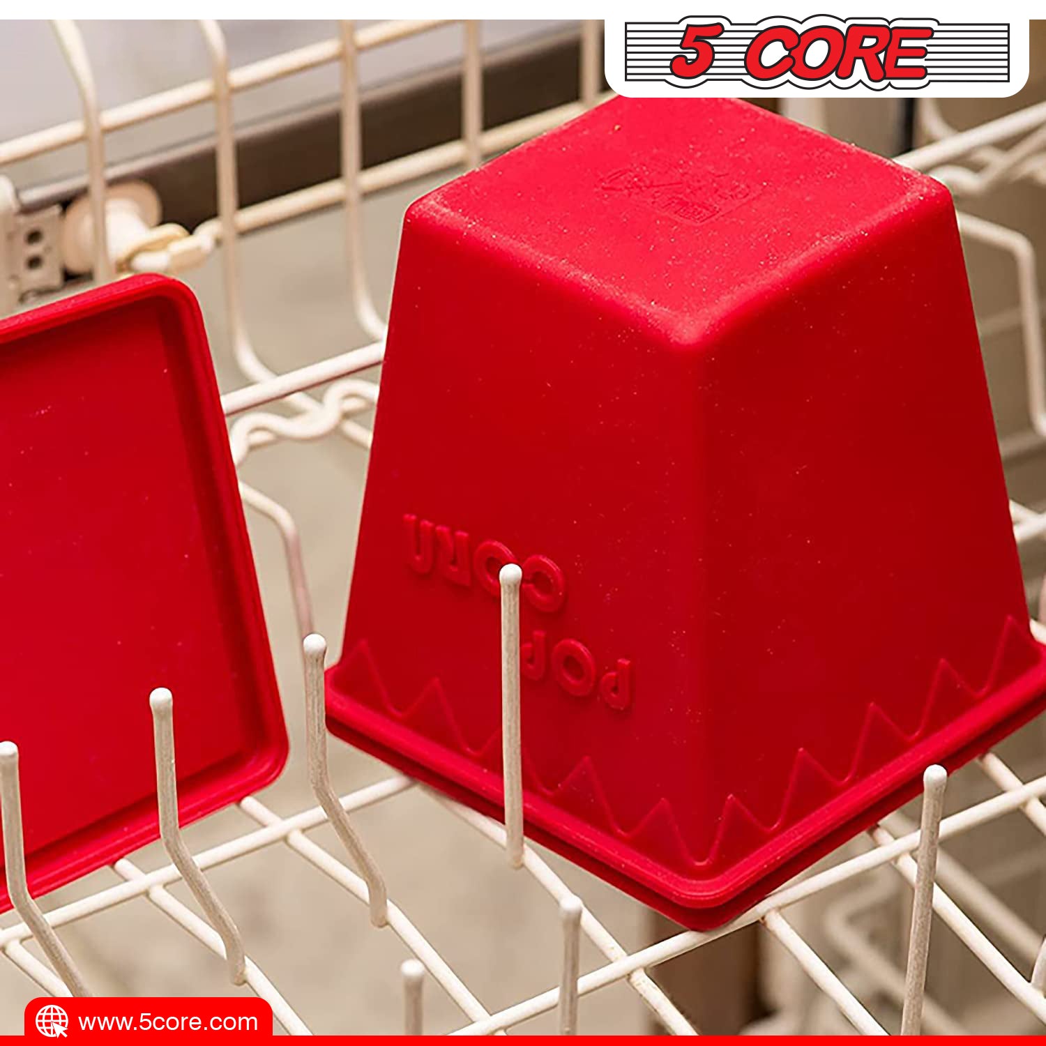 5Core Silicone Popcorn Maker Bowl in red, showcasing its large capacity and BPA-free silicone material, perfect for microwave popcorn.