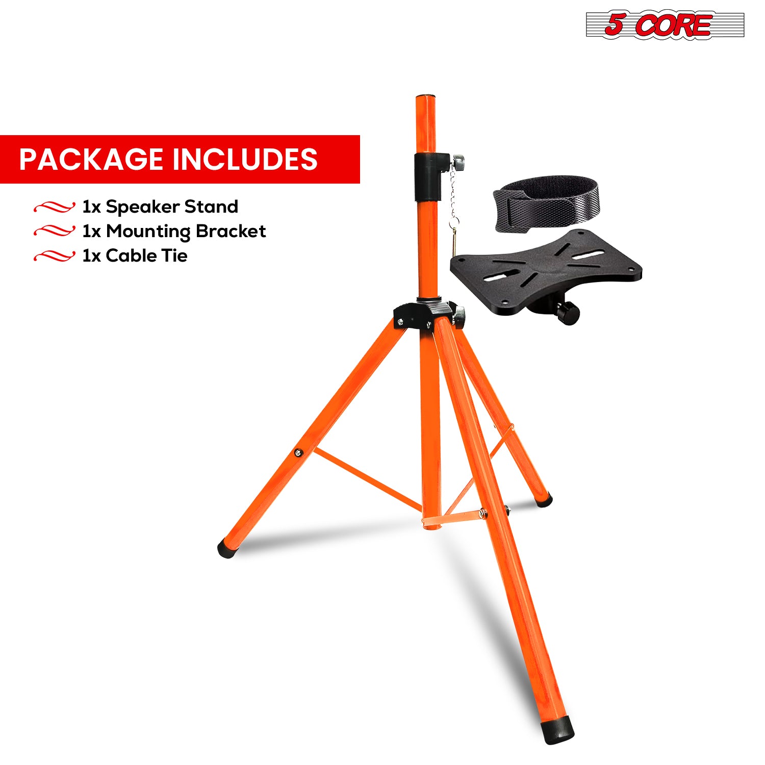 5Core Speaker Stand Tripod, adjustable height from 29 to 60 inches, sturdy metal construction, designed for DJs and studio monitors.