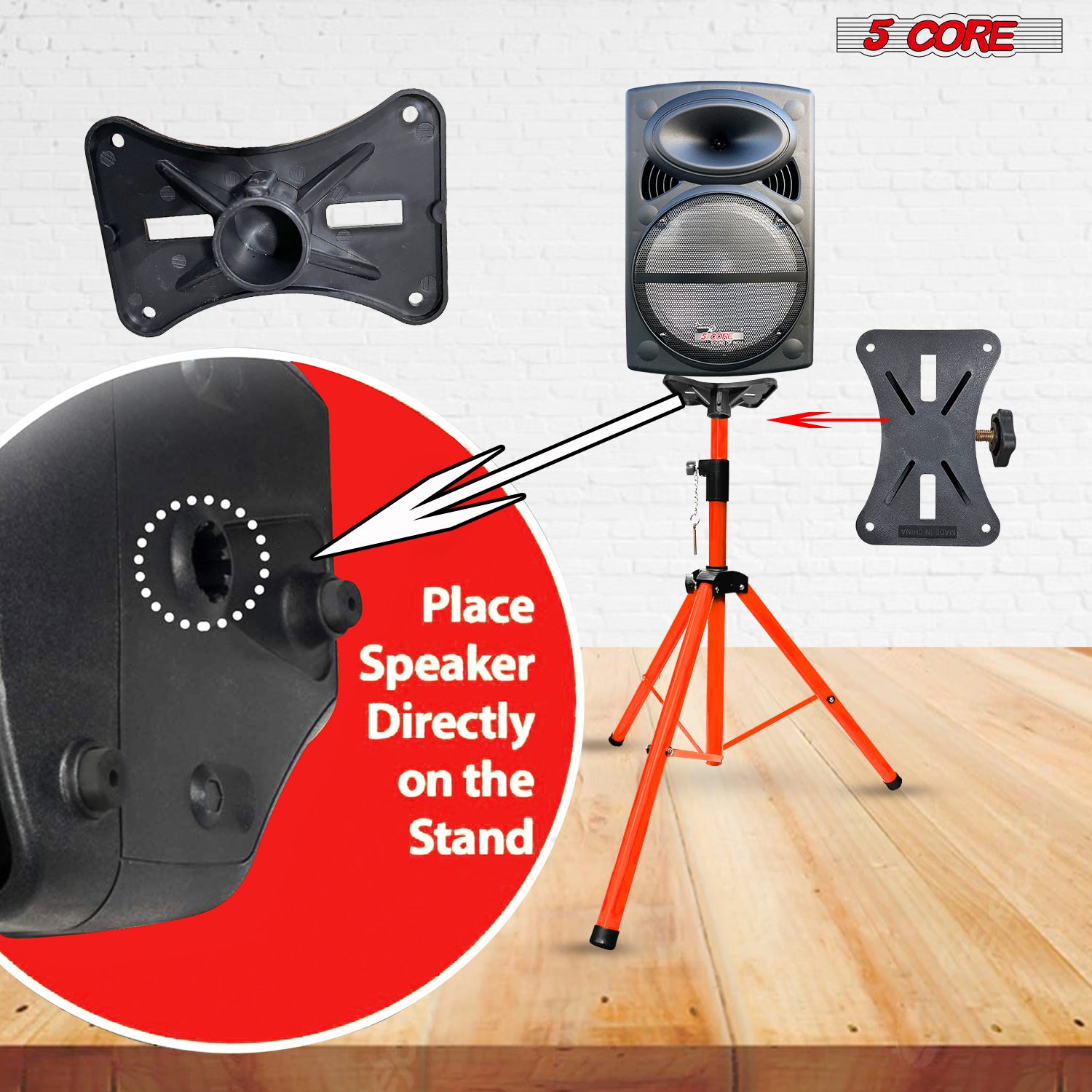 5Core Speaker Stand Tripod, adjustable height from 29 to 60 inches, sturdy metal construction, designed for DJs and studio monitors.